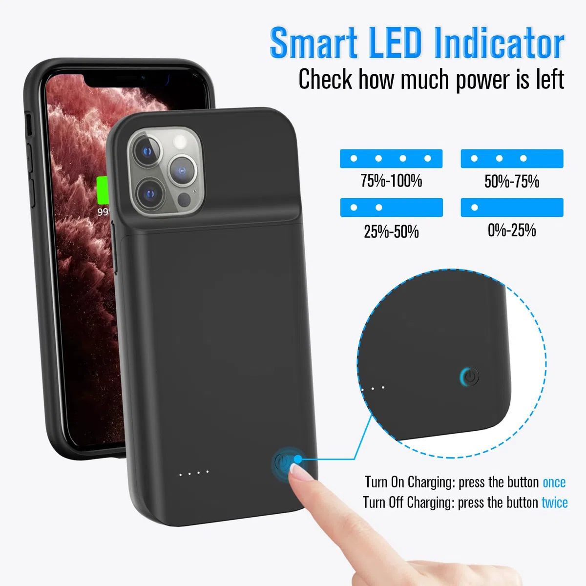 Funda de batería para iPhone 11 Pro [5000mAh] Funda de carga portátil, protectora y recargable para iPhone 11 Pro (5.8 Pulgadas)