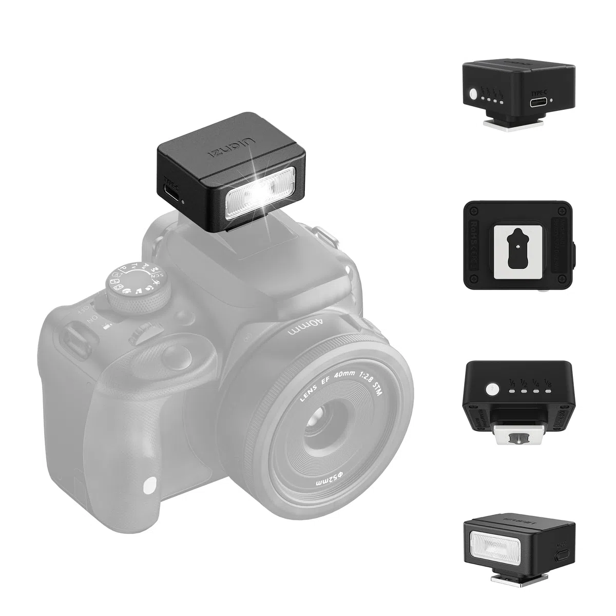 ULANZI SL01 Mini Flash de Cámara, GN8 6500K, Speedlite Manual, 4 Niveles de Potencia (1/8~1/1), Compatible con Nikon, Sony, Fujifilm, Panasonic, Diseño Compacto y Portátil, Carga Rápida Type-C