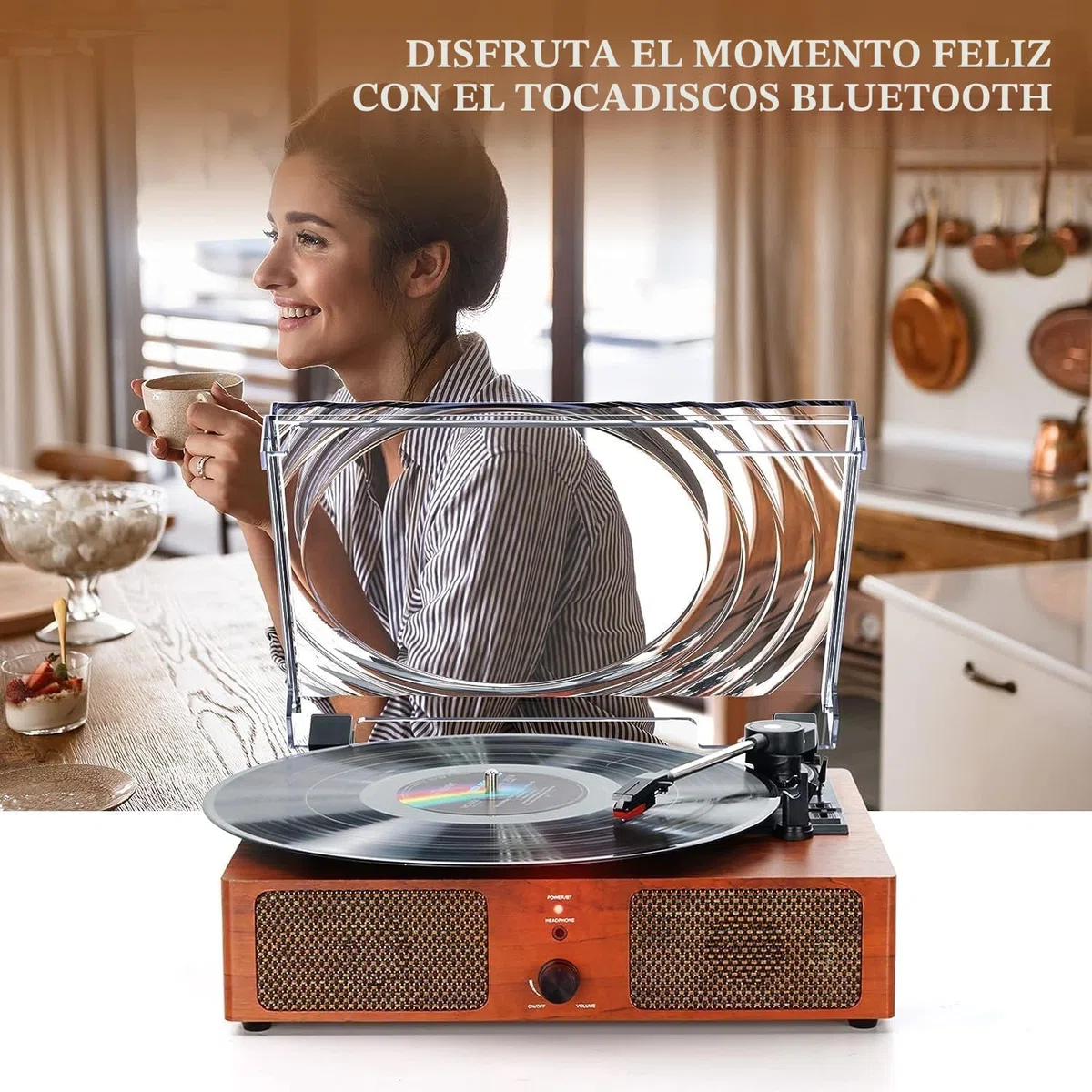 Tocadiscos de Vinilo Bluetooth con Altavoces Integrados, Compatible con Auriculares USB RCA AUX IN y gramófono portátil de 3 velocidades accionado por Correa para Entretenimiento y decoración