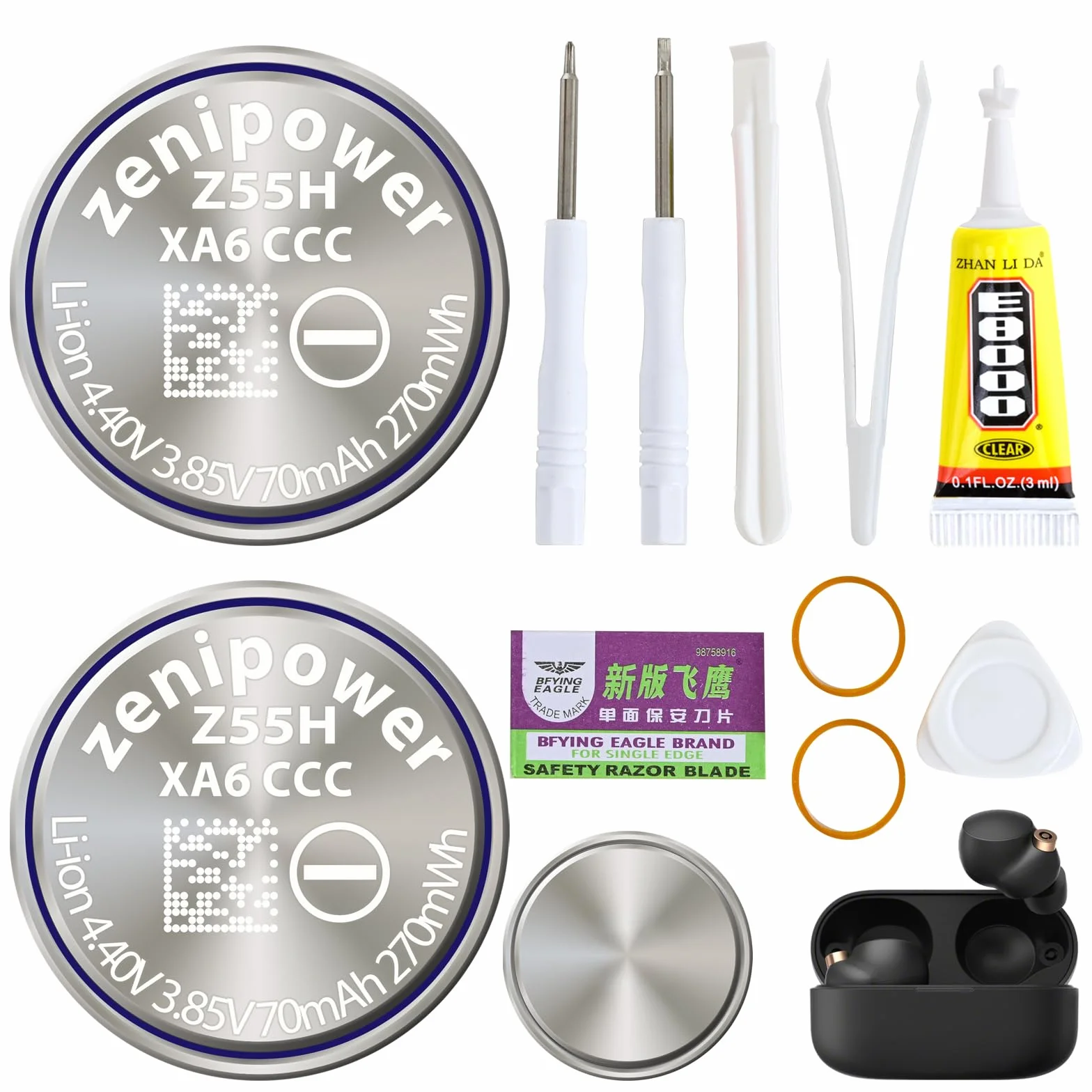 2 piezas de batería Z55H, nueva actualización en 2024, compatible con WF-1000X WF-1000XM4 WF-1000XM3 WF-SP900 WF-H800 WF-SP700N WF-XB700 WF-C700N WF-C500 WI-SP600N WI-C600N Con herramienta adhesiva