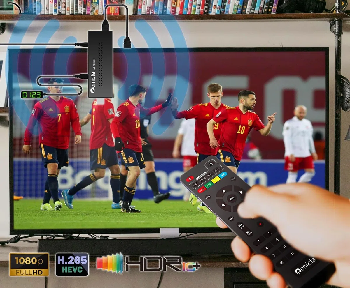 Romicta Decodificador TDT HD 2025 - TDT para TV Antigua,Sintonizador DVB-T2/C H.265 HEVC, Full HD 1080p, USB PVR, HDMI, WiFi USB, Youtube, LCN, Control Remoto Universal 2 en 1.