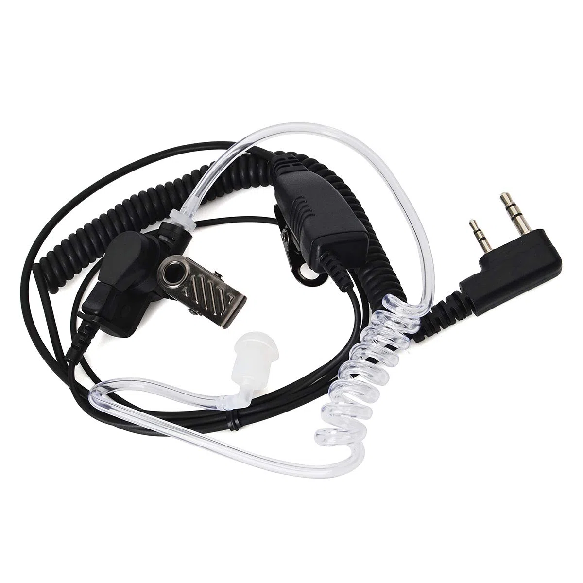 UAYESOK Pinganillo Walkie Talkie, Auriculares 2 Pines Transparente Tubo Acústico con Micrófono PTT para Emisora Radio Baofeng UV-5R 888S GT-3 UV-82 Kenwood TK-3107 TK-3301 RETEVIS WOUXUN (2 Piezas)