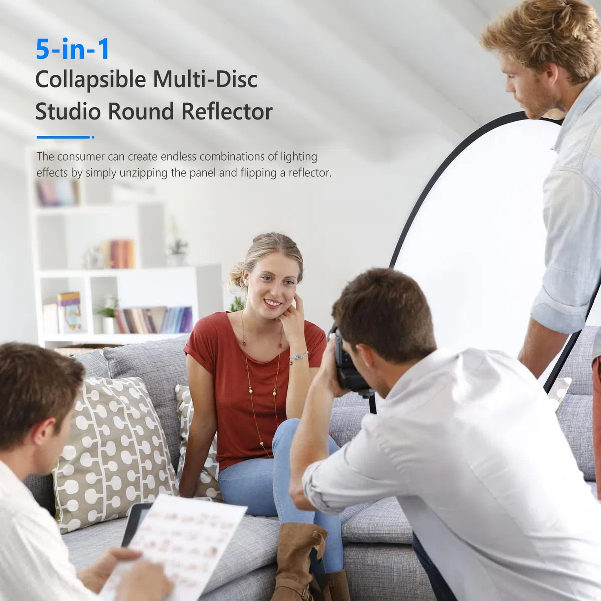 NEEWER Portátil 5 en 1 24"x36"/60x90cm Reflectores de Luz para Fotografía, Multidisco Plegable con Bolsa - Translúcido, Plata, Oro, Negro,Difusor Blanco para Iluminación de Estudio y Exterior