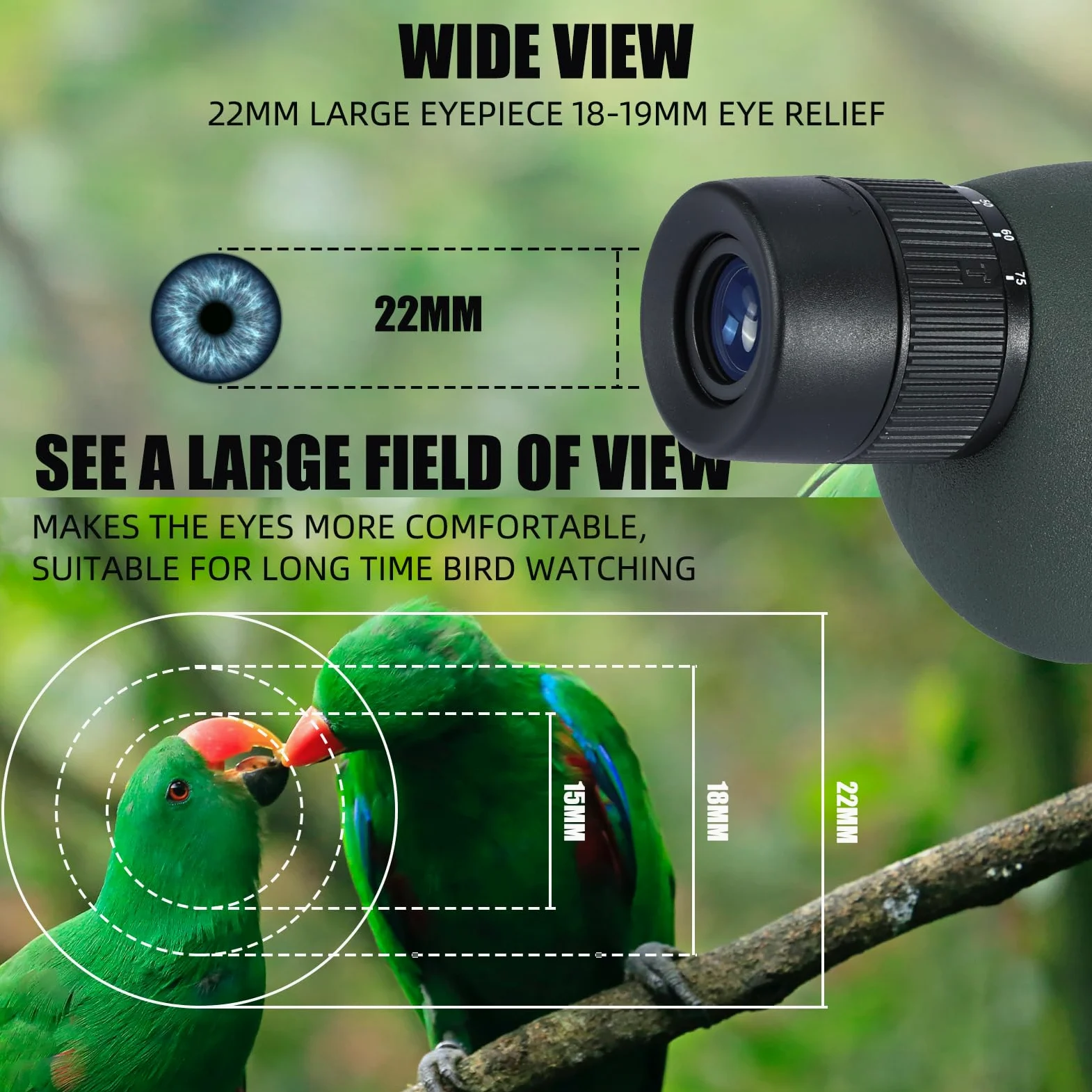 25-75X telescopio terrestre, Hunting Spotter Scope para Disparar a los Objetivos, Telescopios-A Prueba de Agua con Prisma BAK4 Trípode Adaptador de teléfono Bolsa de Transporte (GN0025)