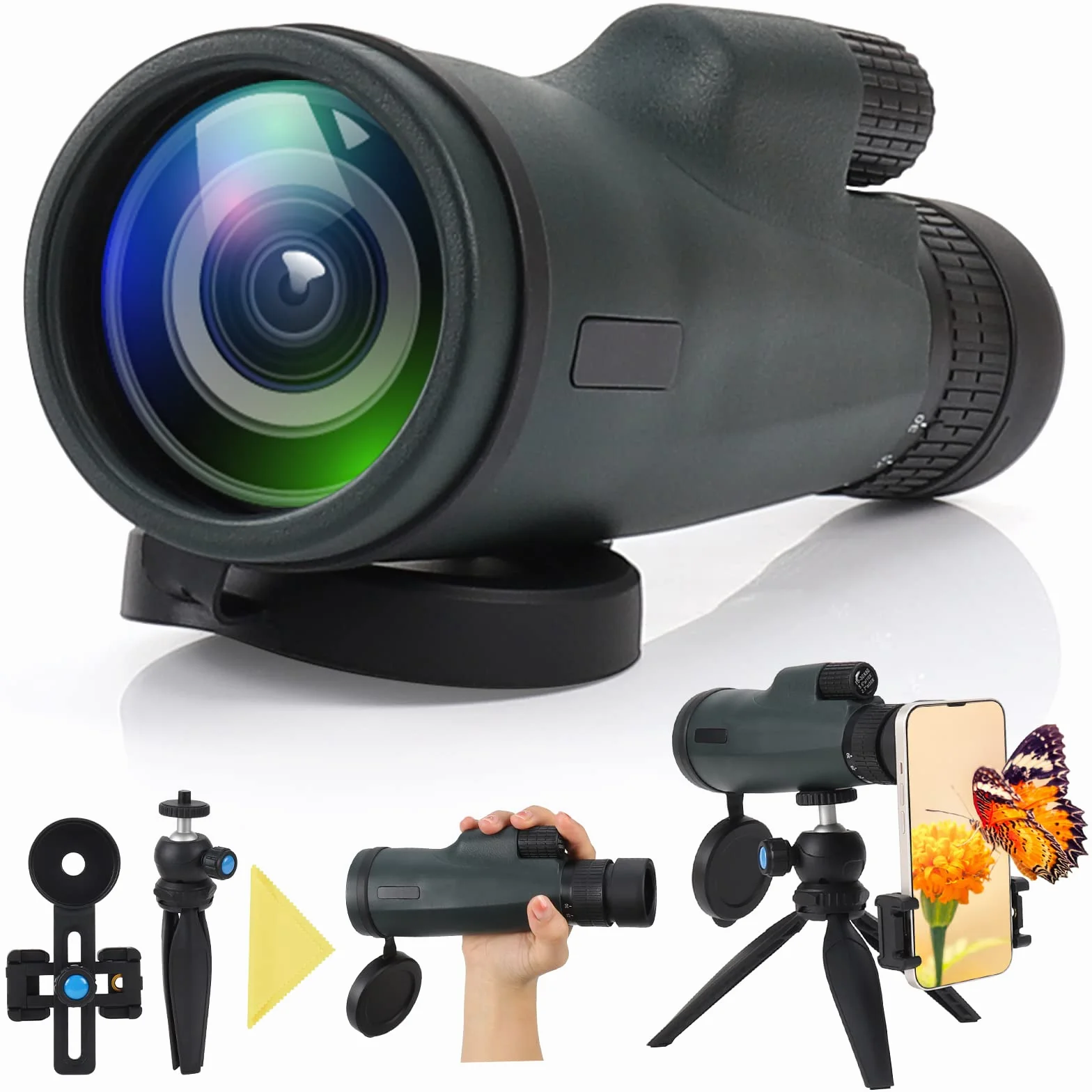 Monocular 10-30x50 HD Zoom, Czemo Largo Alcance Impermeable y Antivaho com Prisma BAK-4 y Soporte Teléfono y Trípode para Observación de Aves Caza