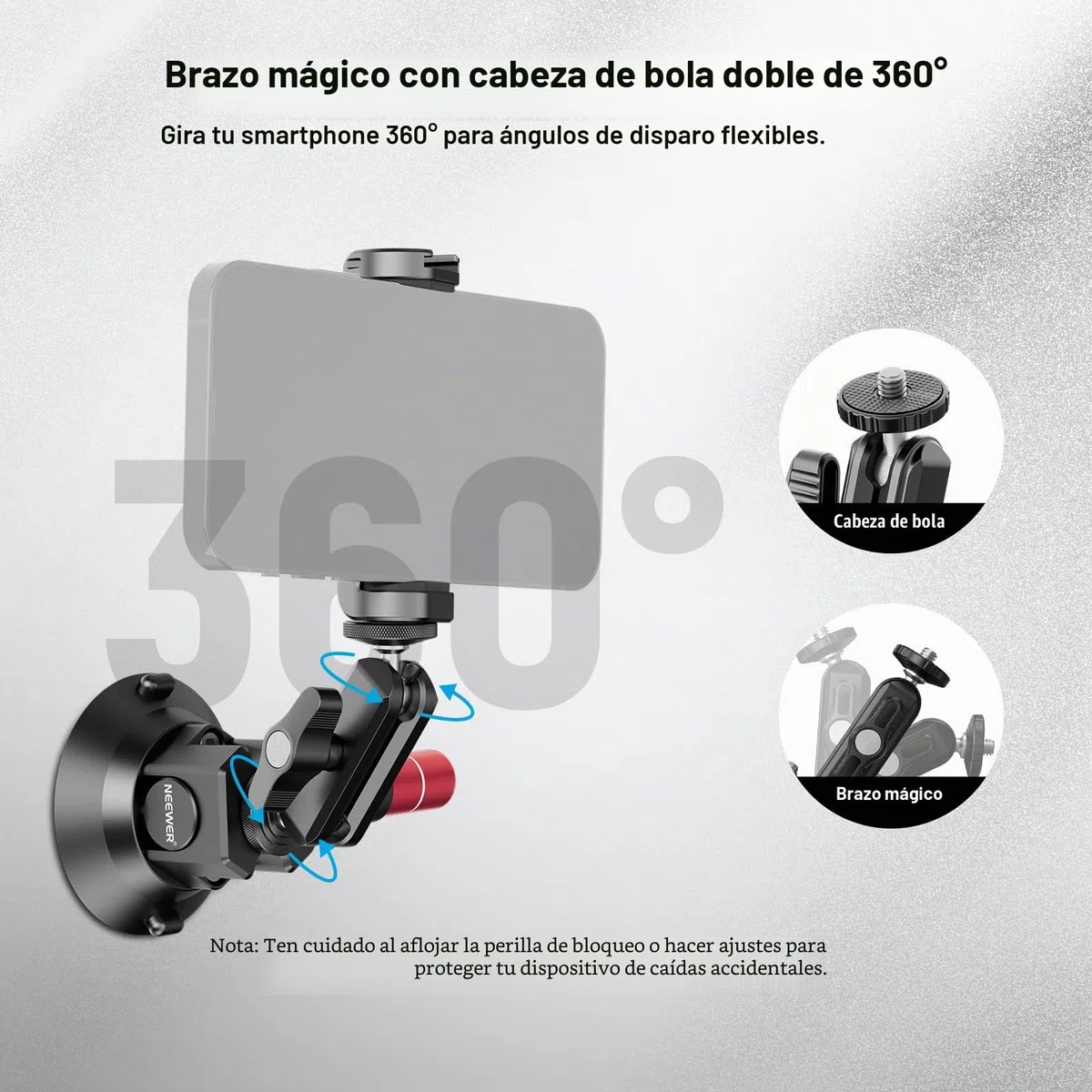 NEEWER Soporte de cámara con ventosa de 3 pulgadas con brazo mágico de cabeza esférica, agujeros ARRI de 1/4 pulgadas, soporte de coche de liberación rápida con soporte y adaptador de cámara de acción