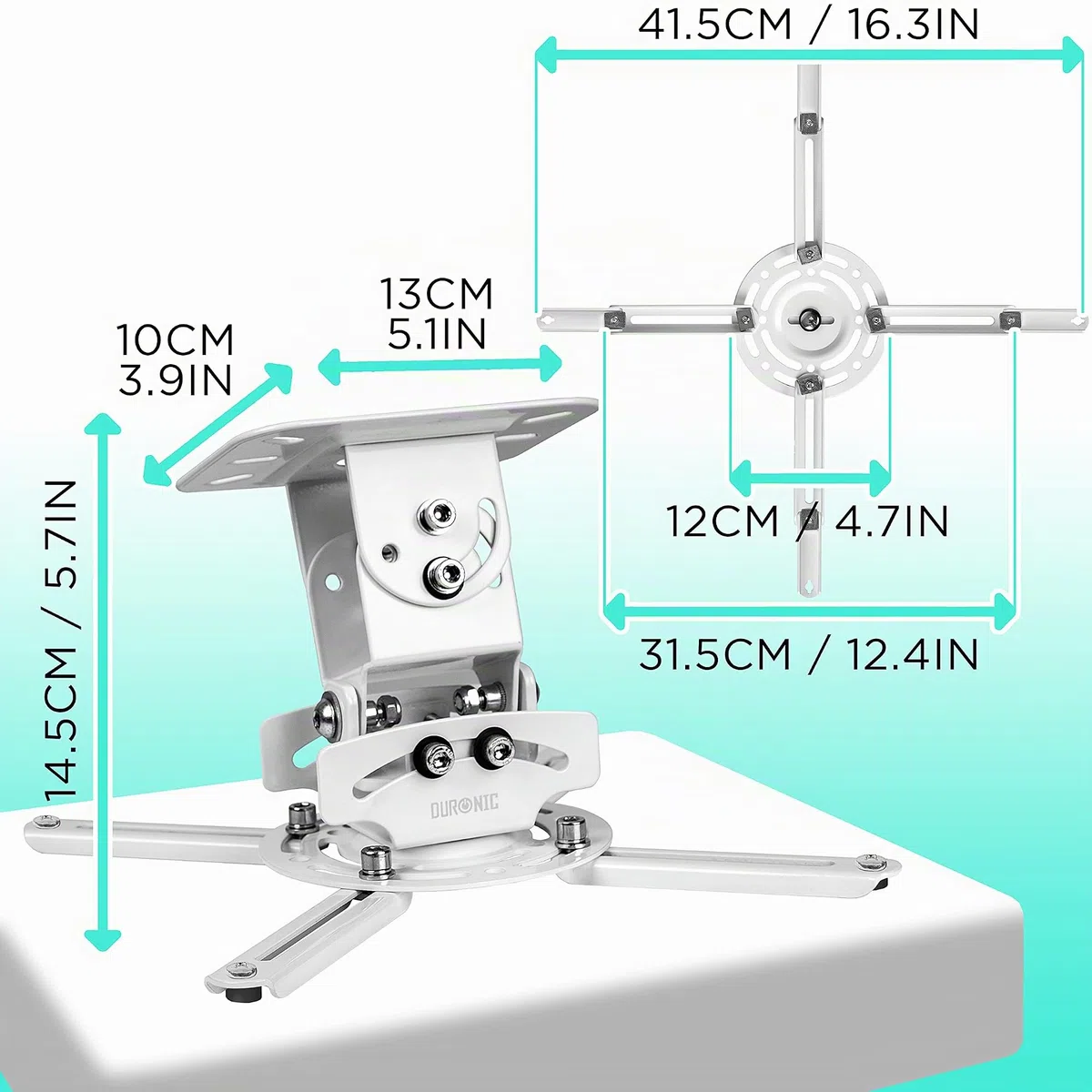Duronic PB06XL Soporte para Proyector de Techo y Pared, Extensible 22-83cm, Universal, Giratorio 360º, Totalmente Articulable, Carga Máx 13.6kg, Cine en Casa, Videojuegos, Presentaciones, Color Blanco