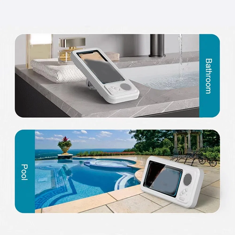 Soporte para Teléfono de Ducha con Altavoz Bluetooth, IPX4, Impermeable, Antivaho, Pantalla Táctil, Montaje en Pared para Ducha y Baño, Color