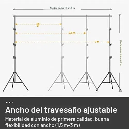 EMART Soporte de Fondo para Fotografía 2,6m X 3m, Kit de Sistema de Telón de Fotográfico Ajustable con 2 Abrazaderas de Resorte para Foto Estudio de Video Fiesta Boda