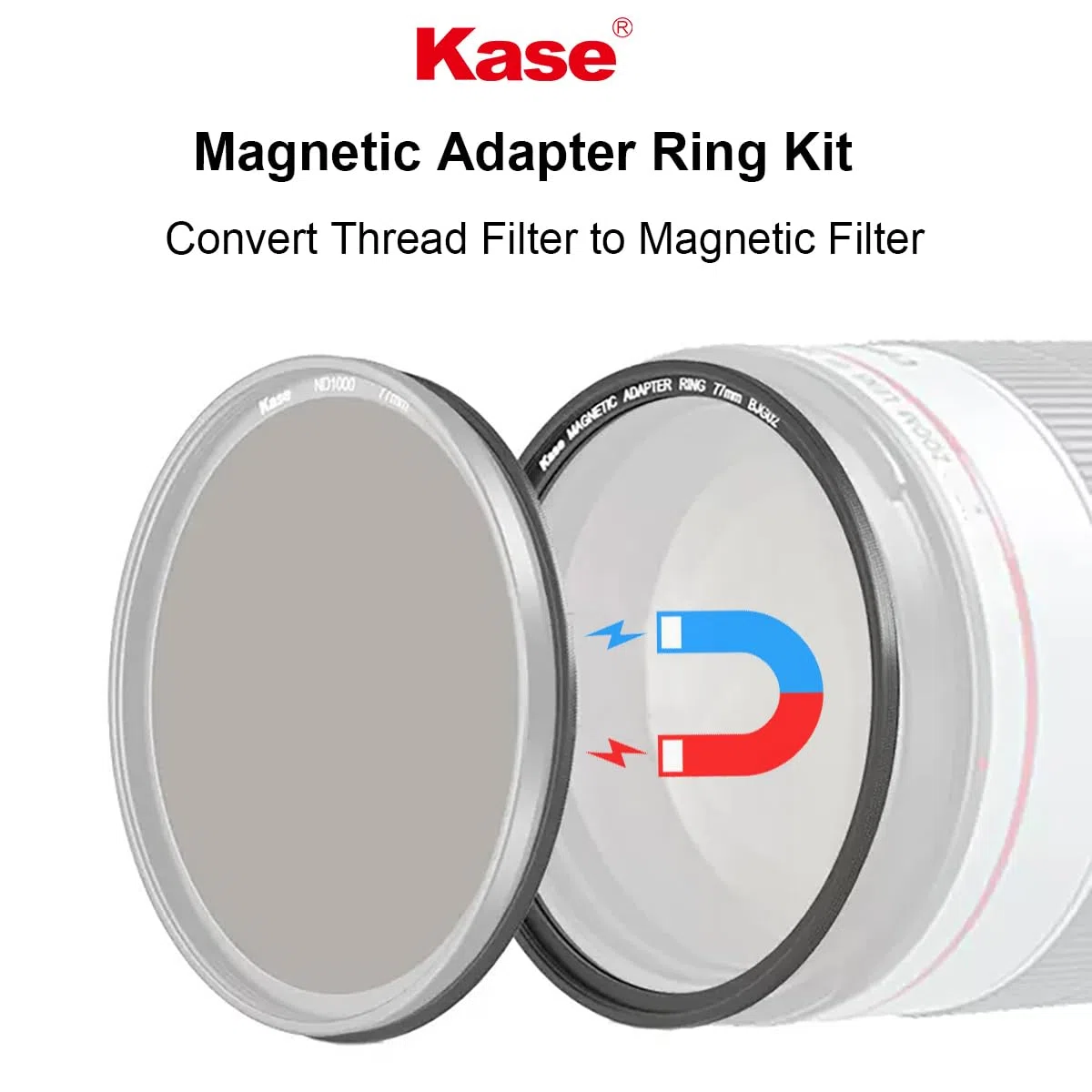 Kase Kit de lente magnética y anillo adaptador de filtro de 58 mm, convierte el filtro de rosca de rosca de 58 mm en filtro magnético, ultrafino y aleación de aluminio