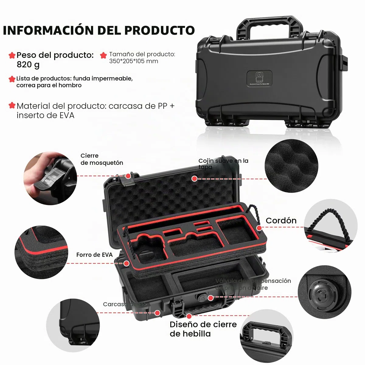 STARTRC Photo Estuche Rígido Impermeable para dji Osmo 360, Maletín de Transporte con Doble Capa y Correa, Caja Protectora Antigolpes para Cámara y Accesorios (Solo Estuche)