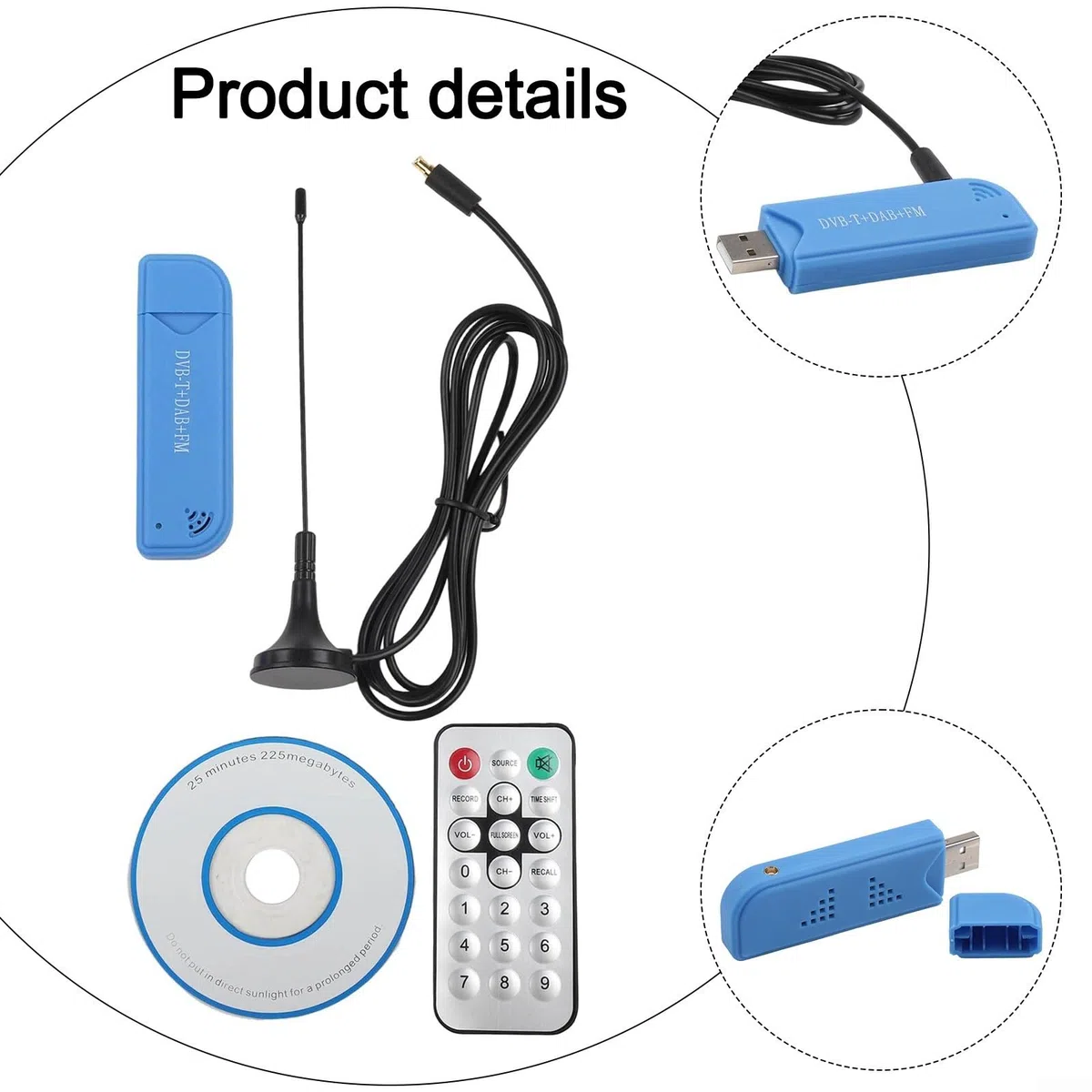 DAZZLEEX Sintonizador de TV digital USB 2.0 25MHz-1760MHz con antena, RTL2832U y chipset R828D para modos FM/AM/NFM/DSB/USB/LSB/CW, compatible con Scanni inalámbrico