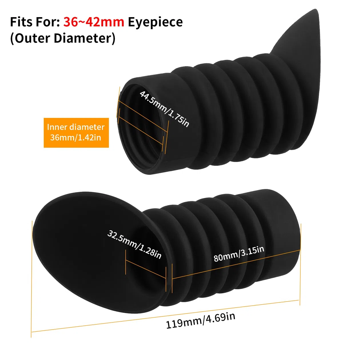 Cubierta de Goma para Ocular de 36 mm a 42 mm, Extensor de Lente Ocular, Distancia óptica, Cubierta Oblicua, Protector de Ojos, telescopio, Sombra de Ojos