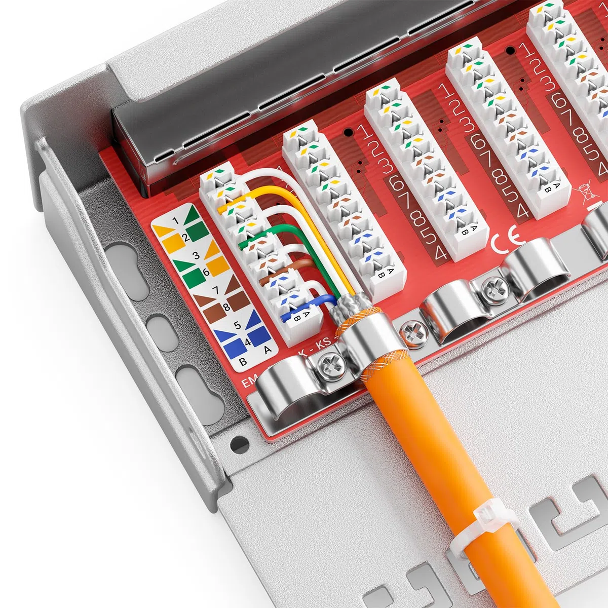deleyCON CAT6a Patch Panel El Panel de Corrección 8 Puertos Escritorio y Montaje en Pared - Blindado - Enchufe 8X RJ45 - TIA568A TIA568B - Gris Claro