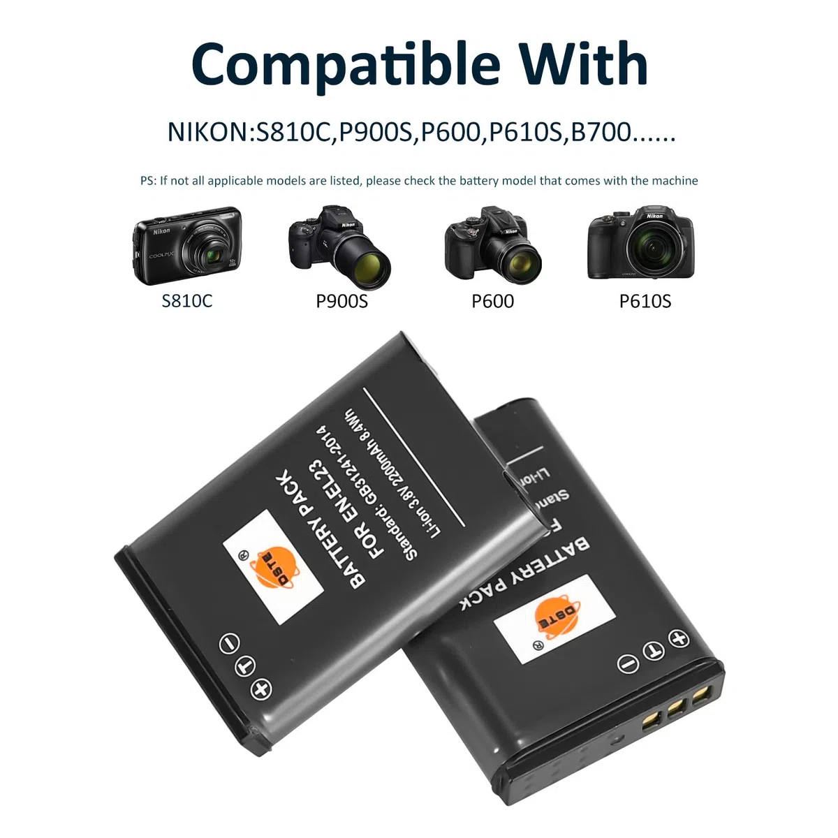 DSTE 2pcs Recargable EN-EL23 ENEL23 Batería + USB Dual Cargador Compatible para Nikon Coolpix P600 S810c P900S Digital Cámara