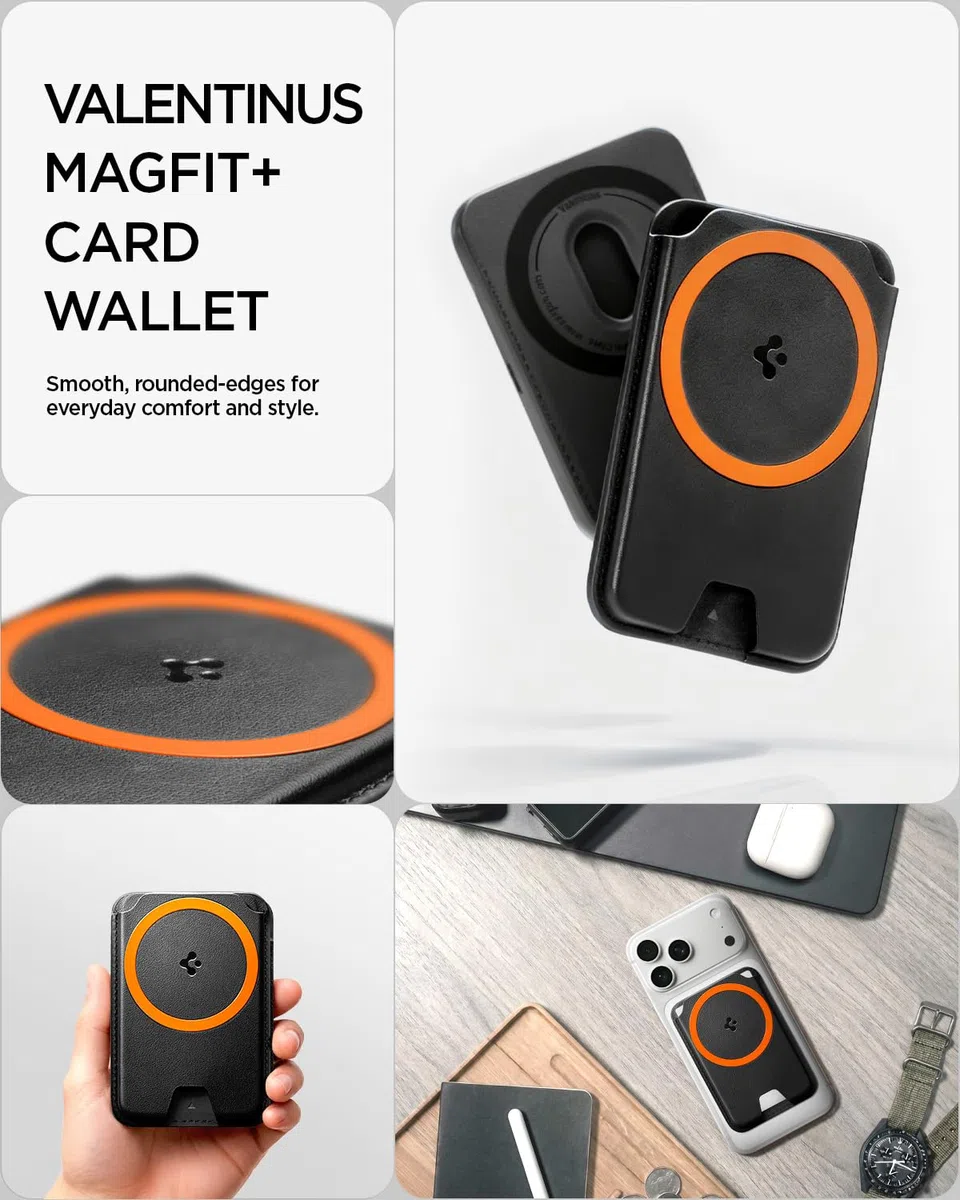 Spigen Cartera Magsafe Valentinus MagFit+ Cartera Magnética 5 Tarjetas Compatible con iPhone 17/16/15/14/13/12 Series MagSafe Wallet - Negro