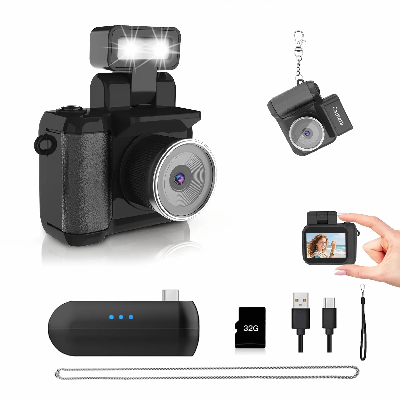 Mini Cámara Digital 1080P FHD,Mini Camara Retro con Pantalla 1.4", Tarjeta SD 32GB Incluida, Cámara Llavero Ideal para Estudiantes, Principiantes, Regalo De Cumpleaños Y Graduación(Negra)