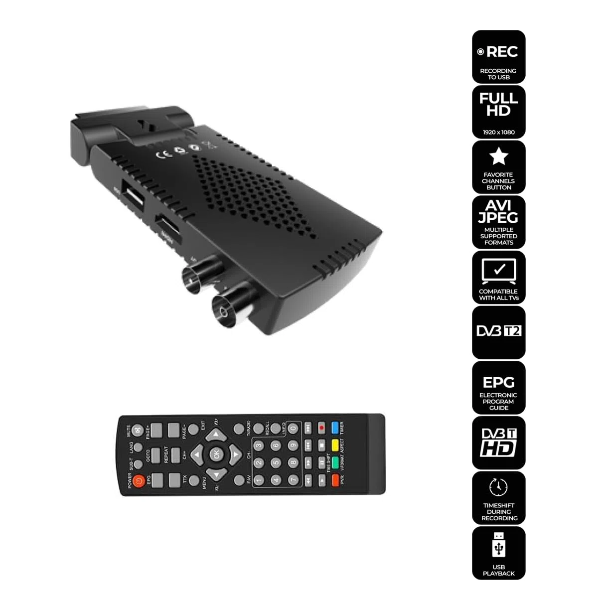 Aiwa TDT HD T2 Scart Euroconector DVB-T con USB HD Grabación DVT- SCART500