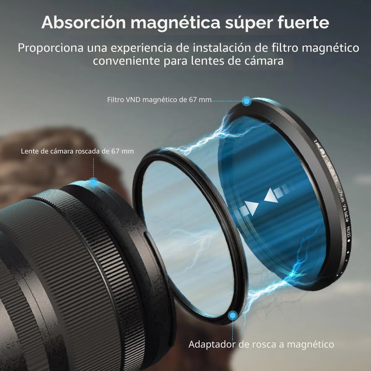 SMALLRIG Filtro ND Variable Magnético de 67mm ND2-ND32 (1-5 Paradas) + Anillo de Filtro Roscado de 67mm, Vidrio Optico No X Cross HD, Resistente al Agua, Resistente a Los Arañazos - 4581