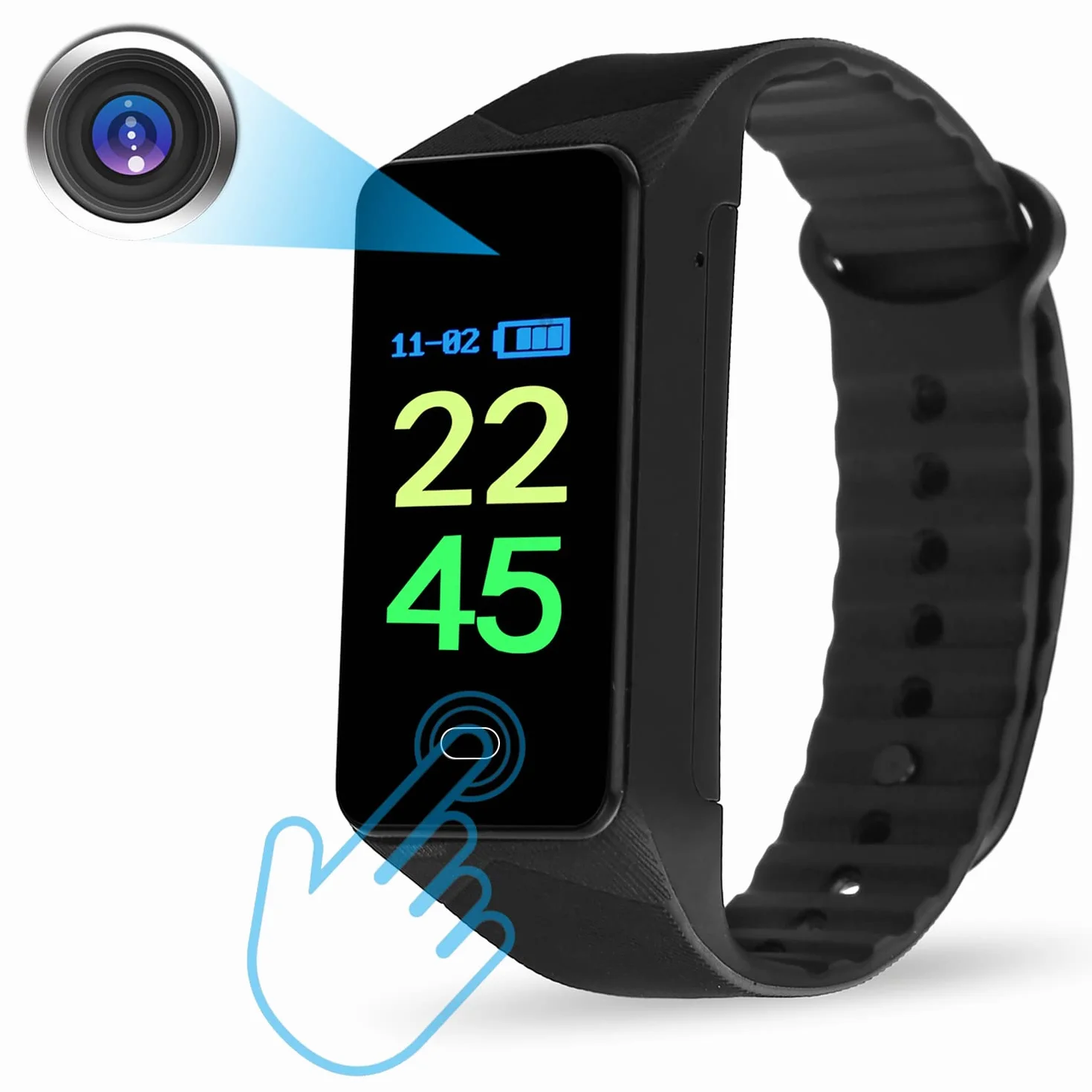 OTADUG Cámara Espía 1080P, Cámara Espía Oculta con Grabación de Audio y Vídeo, Mini Cámara Oculta con Tarjeta SD de 16GB, Mini Camaras de Vigilancia de Pulsera con Visualización de La Hora