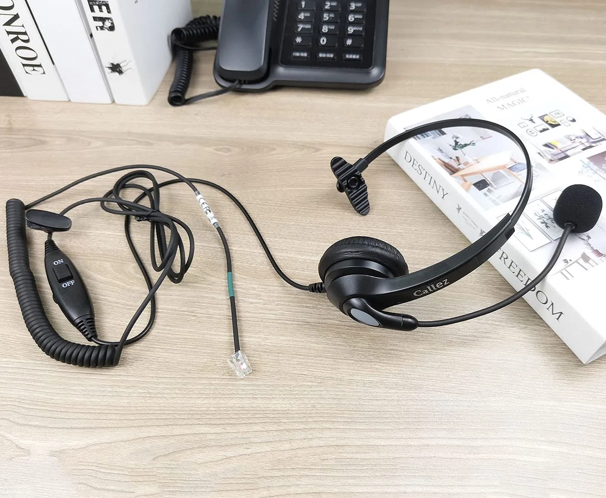Auriculares Teléfono Fijo RJ9 Mono, Micrófono con Cancelación de Ruido, Cascos Centro de Llamadas para Gigaset DA710 Fanvil X4G X7C Polycom VVX311 Avaya 1408 Mitel Aastra Alcatel-Lucent