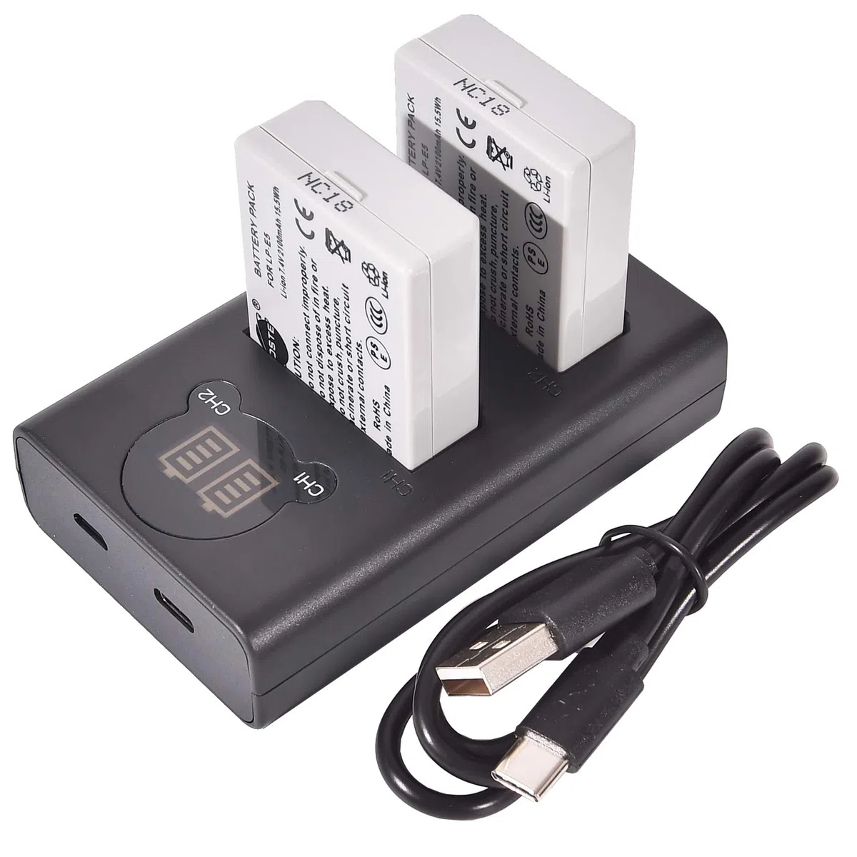 DSTE 2PCS LP-E5 Batería y Doble Cargador USB Compatible con Canon EOS 450D, 500D, 1000D, Kiss X2, X3, Rebel XS, XSi
