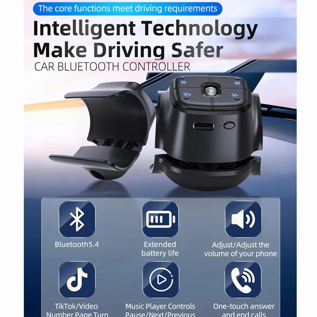 TikTok - Mando a distancia Bluetooth para coche, bicicleta, motocicleta, botón de control del volante, batería recargable integrada, compatible con iPhone y teléfonos Android