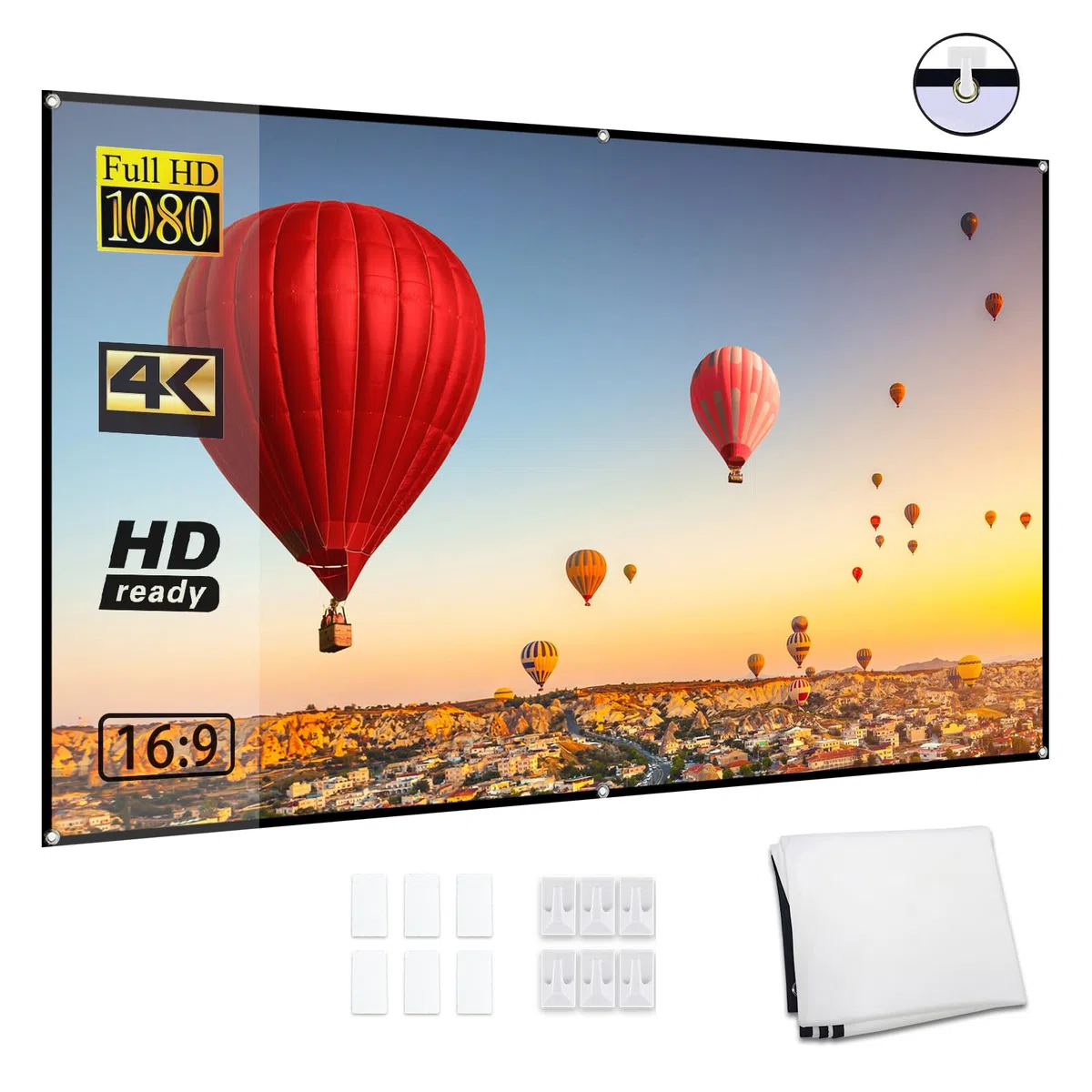 Docooler Pantalla de proyector HD portátil de 80 Pulgadas, Pantalla de proyección 16:9, Plegable, Duradera, montada en la Pared para películas al Aire Libre, Cine en casa y Oficina