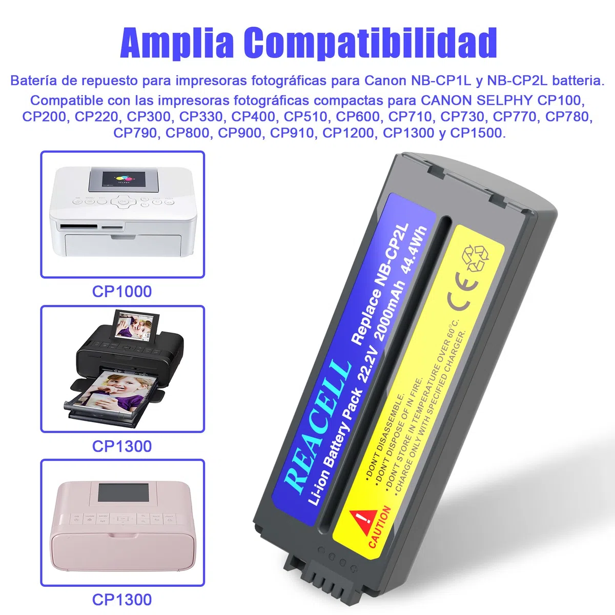Batería NB-CP2L 2000 mAh para Canon NB-CP1L CP2L Compatible con Canon Selphy Impresoras Fotográficas CP1500 CP1300 CP900 CP910 CP800 CP200 CP1300.