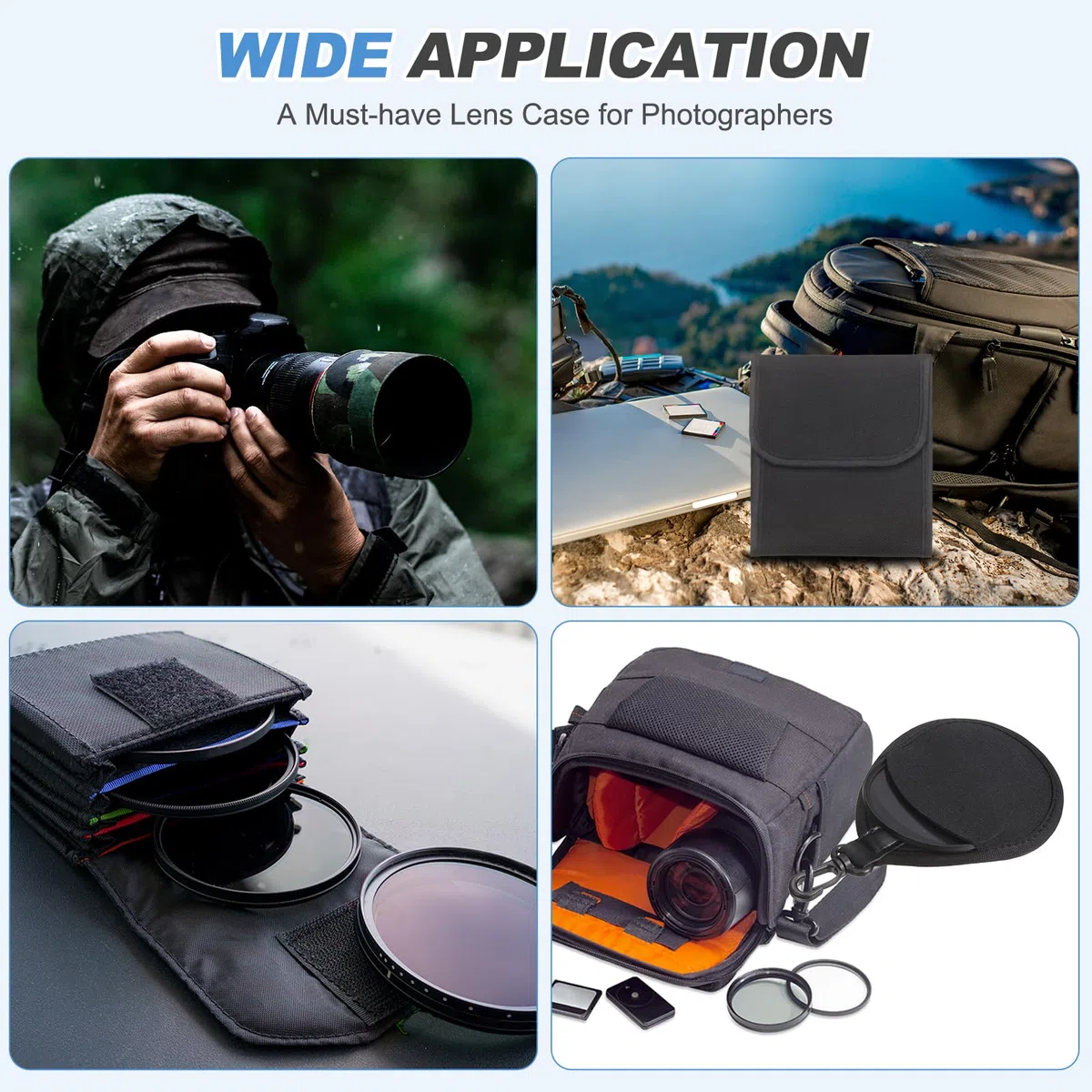 PATIKIL Estuche para Filtros De Lente De 49 mm, 2 Piezas Bolsa De Transporte para Filtros De Cámara con 12 Bolsillos, Funda Protectora De Nylon Antigolpes, Negro