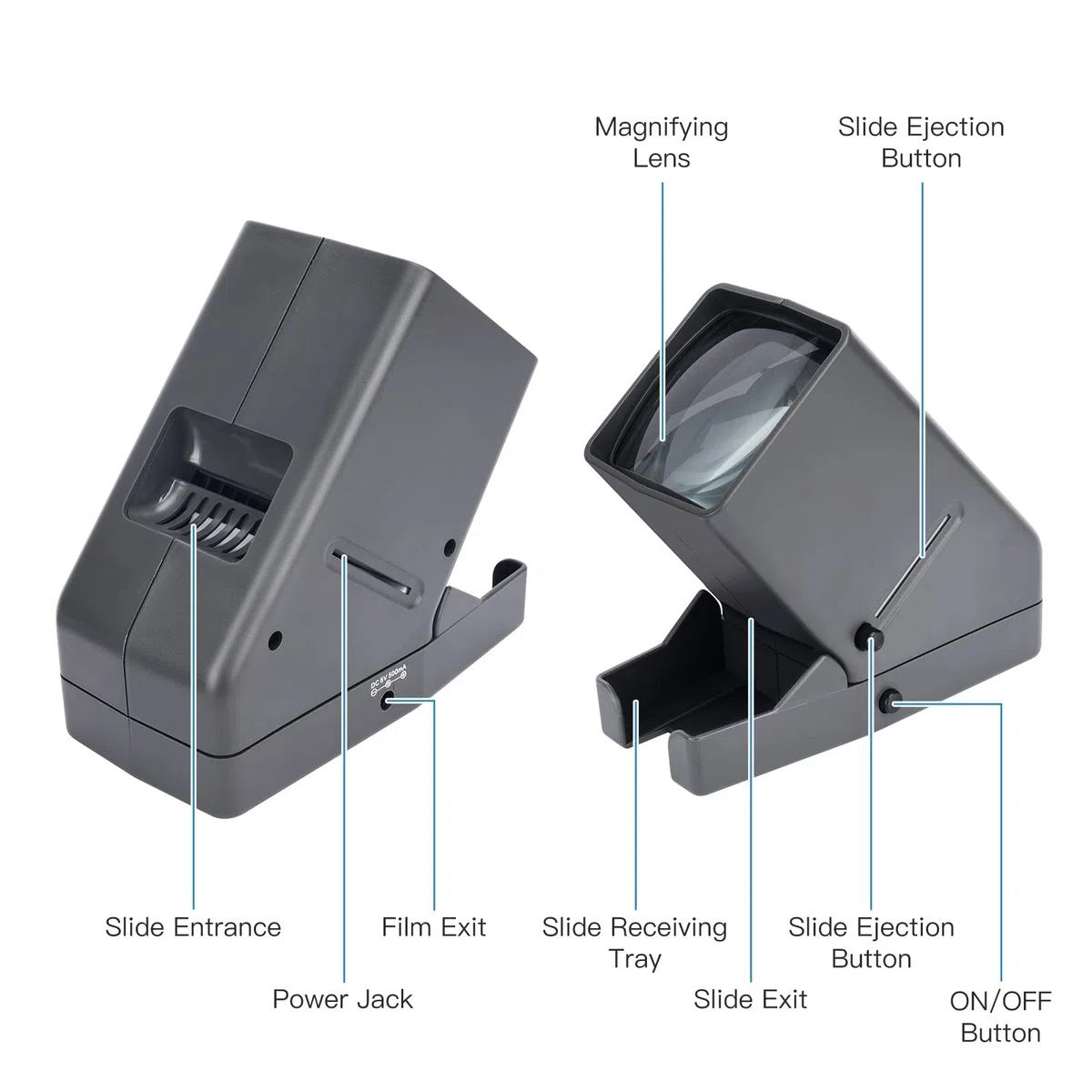 Visor de Diapositivas de 35 mm - Visor de Diapositivas con 3 Aumentos y Proyector de Diapositivas Iluminado por LED para Diapositivas Antiguas con Cable de Alimentación USB o Funcionamiento con Pilas