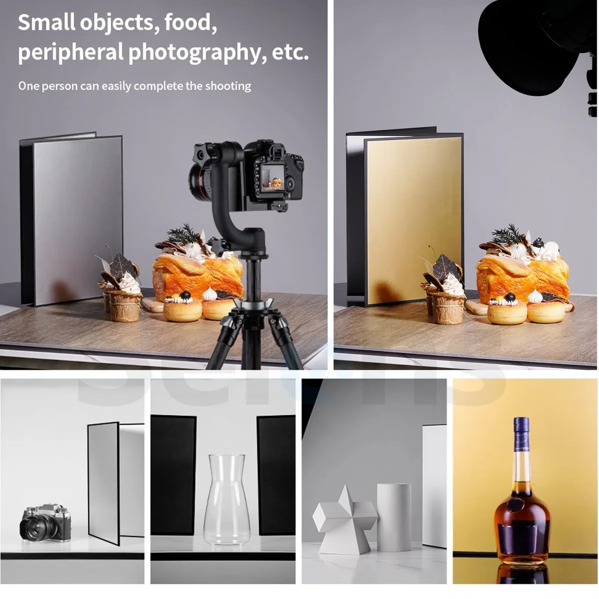 Selens Reflector de luz 4 en 1, difusor de cartón, fotografía, 42 x 29,7 cm, tablero plegable para el producto, accesorios de alimentos, joyería, fotografía, plata/blanco/oro/negro, A3