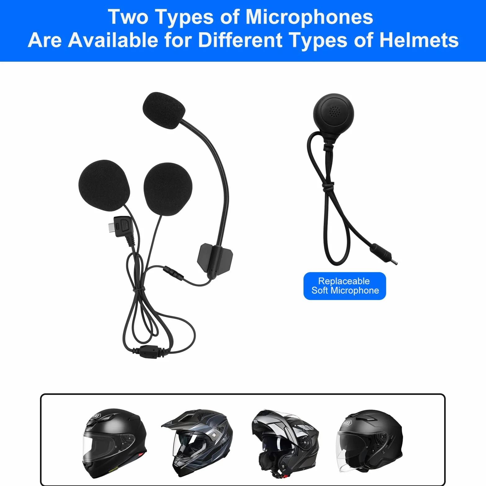 Kit de Micrófono y Altavoces para Casco de Moto con Accesorios de Montaje para Intercomunicador B2X – Incluye Micrófono Flexible y Rígido