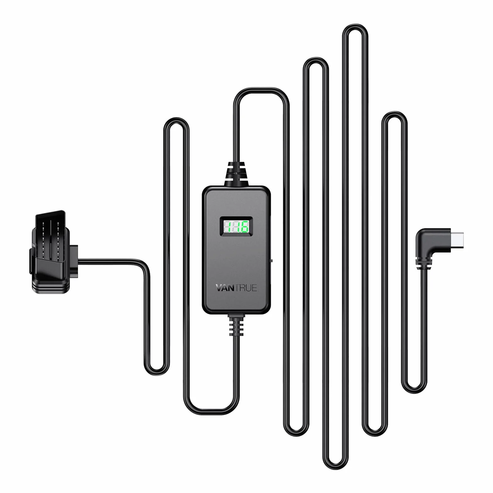 VANTRUE USB C Pantalla OBD cableado con 3 Niveles para Todas Las cámaras Vantrue, protección de bajo Voltaje 11.6V/12V/12.4V, 23.6V/24V/24.4V, monitoreo de estacionamiento Las 24 Horas, 3 Metros