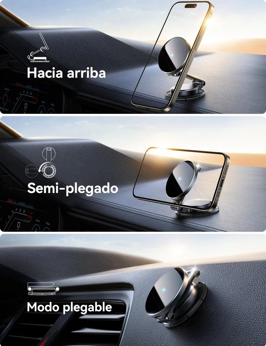 JOYROOM MagSafe Cargador Coche Salpicadero [Todo Metal & Plegable] Soporte Movil Coche Magsafe 15W Carga Rápida, Cargador Inalambrico Coche Magnética para iPhone 17 16 15 14 13 Pro MAX Plus