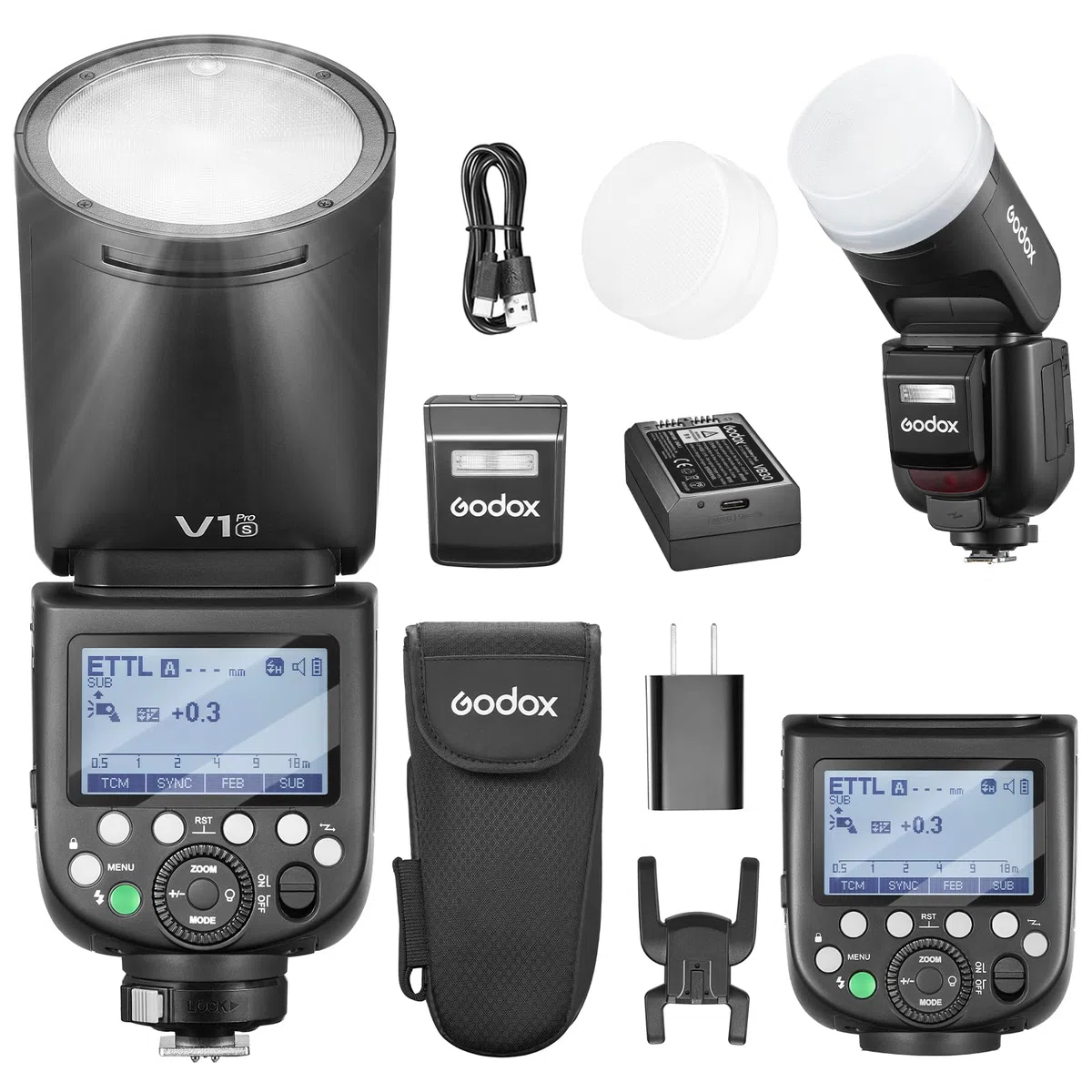 Godox V1Pro S Flash TTL Cabezal Redondo Speedlite 76Ws HSS 1/8000s 2980mAh Batería de Litio LED Lámpara de Modelado Flash Externo,V1-S (2024) SU-1 M/TTL Modo Flash para Sony