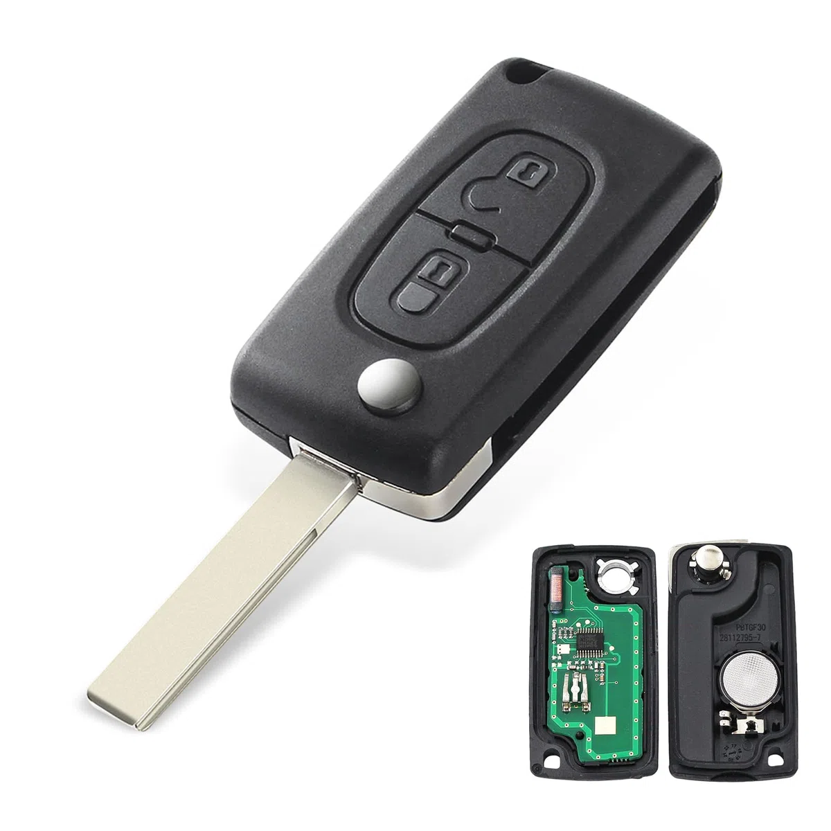FSK Llave Remota del Coche, 2 Botones Mandos a Distancia 433 MHz ID46(PCF7961) Programable Chip para Peugeot 207 307 308 407 807 3008 5008 Expert Citroën C2 C3 C4 C5 C6-CE0536 Hoja HU83