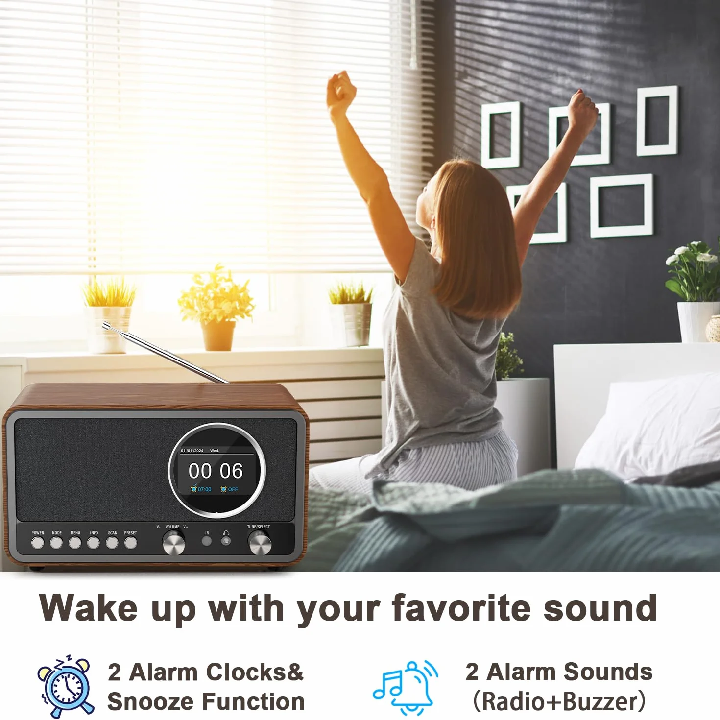 Monodeal Radio portátil DAB+ FM 5 W Altavoz HiFi Despertador 60 Preajustes