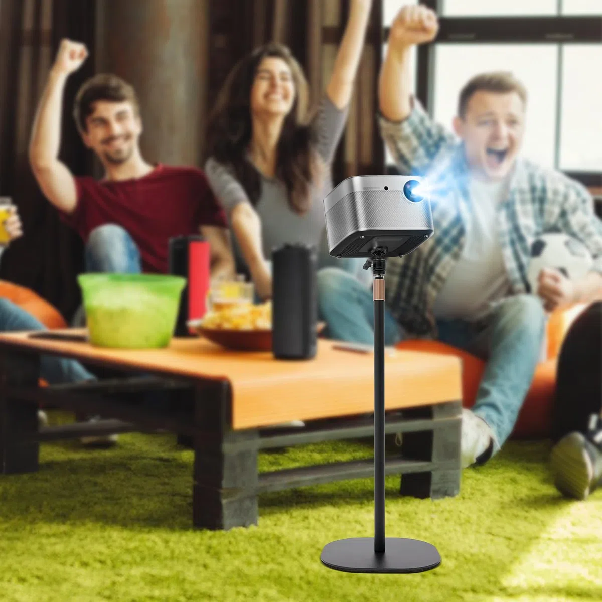 Soporte para proyector regulable en altura 65-120 cm, giratorio 360 grados, trípode de suelo para proyector para cine en casa, oficina, salón, presentaciones