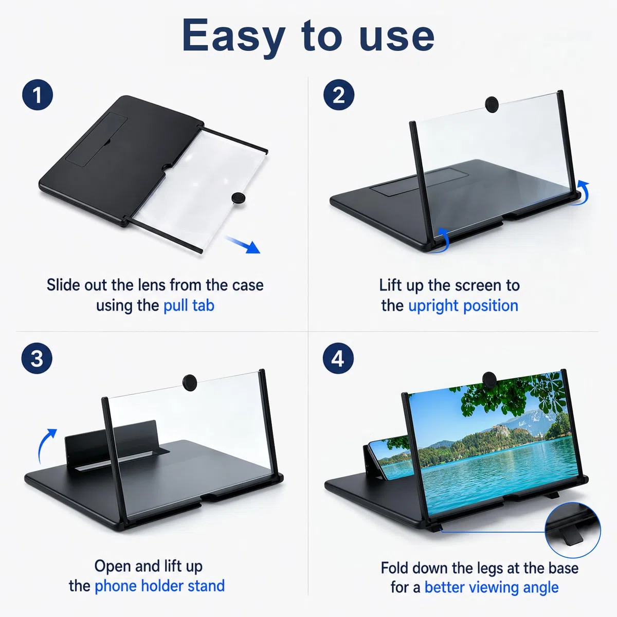 Amplificador de Pantalla para Movil, HD Lupa para móvil, 3D Pantalla Aumento movil, Plegable, para Todos los Smartphones, para Ver Partidos de fútbol, Películas y Videos(16 Pulgadas)