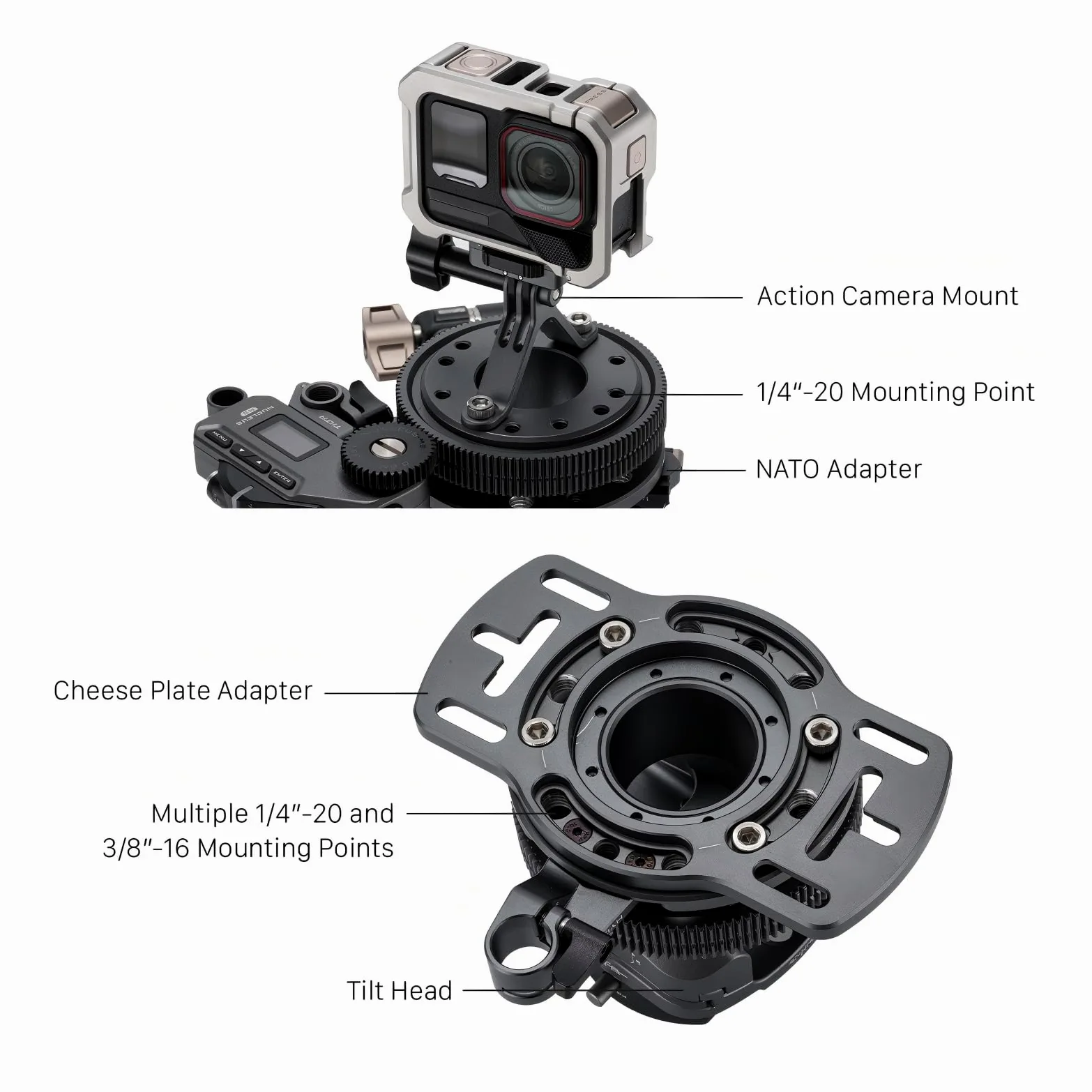 Tilta Hydra x Dan Ming Kit Básico del Sistema Speed Pan, Sistema de Montaje para Coche con Mini Cabezal Inclinable - Negro HDA-T19-A