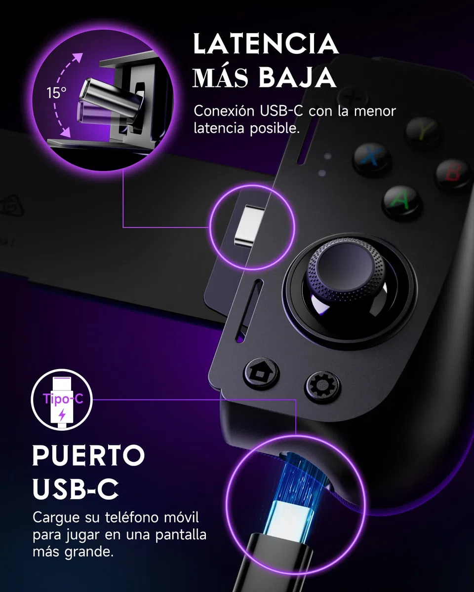 EasySMX M10 Móvil Mando de Juego para Teléfono Android (TIPO C) & iPhone 15 - iPhone 15 Mando Smartphone - Controlador de Juegos Móvil con Hall Joysticks/Triggers - Baja Latencia - Plug and Play