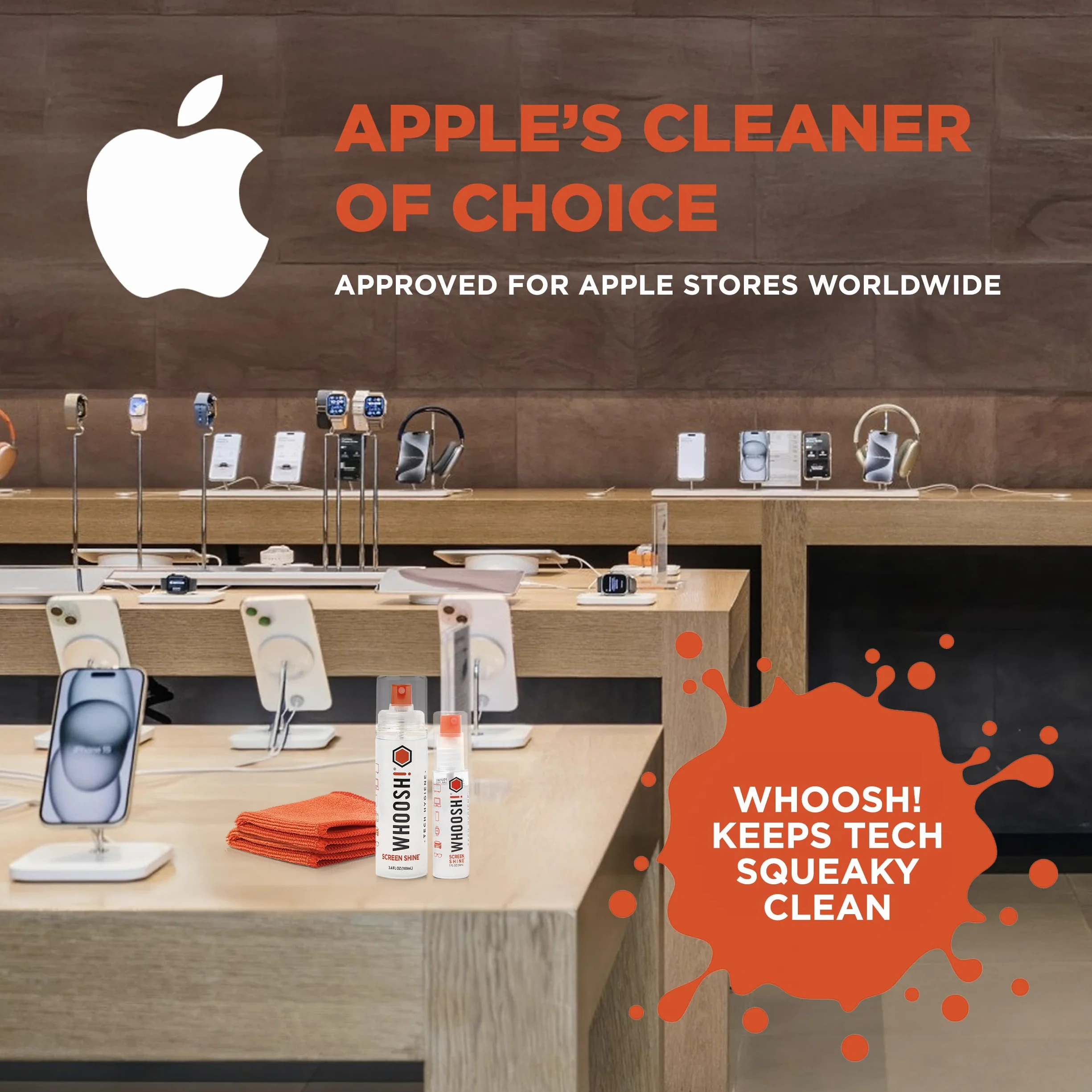 WHOOSH! Limpiador pantalla móvil Duo XL para iPhone, gafas y MacBook – 30 ml + 100 ml con paños de microfibra, limpiador pantalla táctil sin fugas, elimina huellas y manchas, ideal casa y viaje