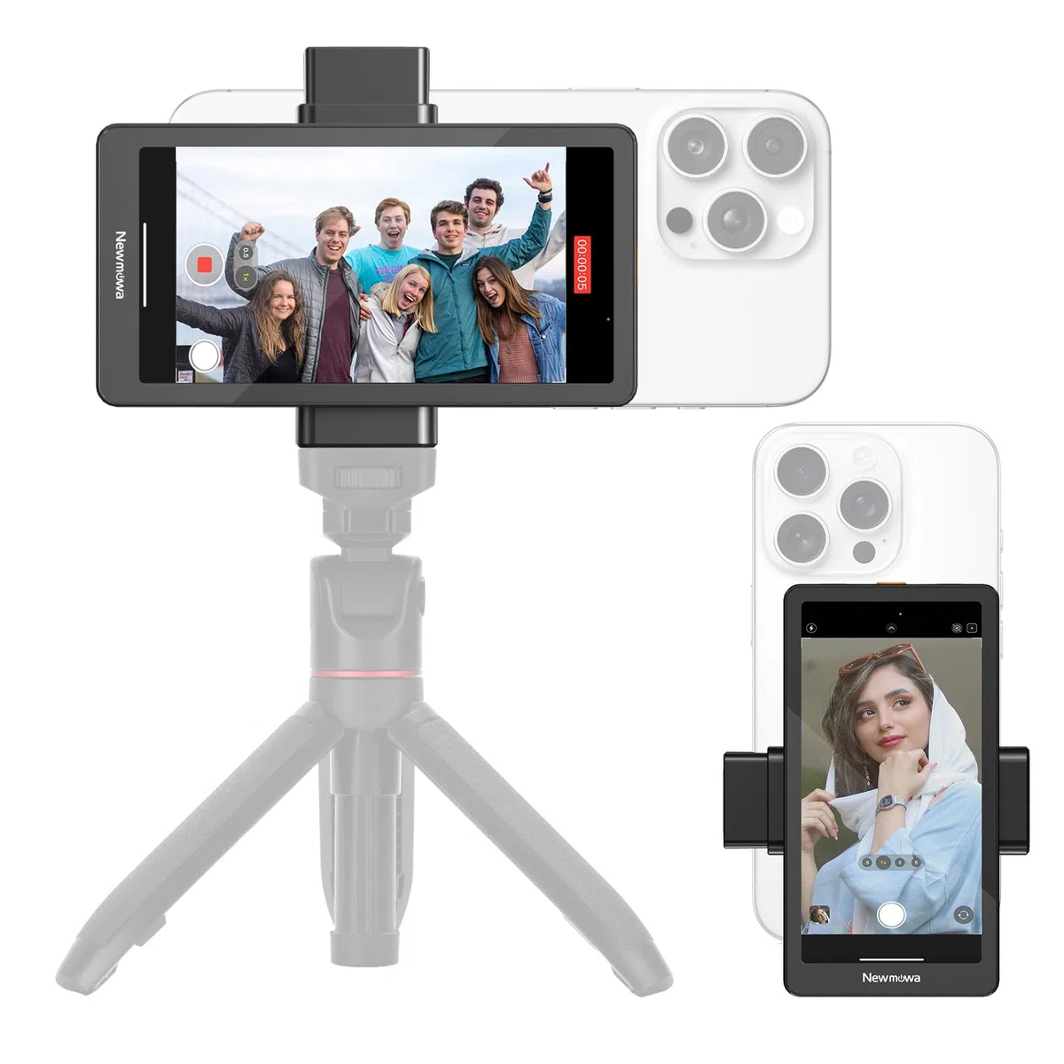 Newmowa 4.95" Teléfono Vlog Selfie Monitor Pantalla,Accesorio de Cámara Trasera del Teléfono para Teleprompter LiveStream Selfie Vlog TikTok,Compatible con iPhone(Soporta 4K 30fps Grabación con Cable)