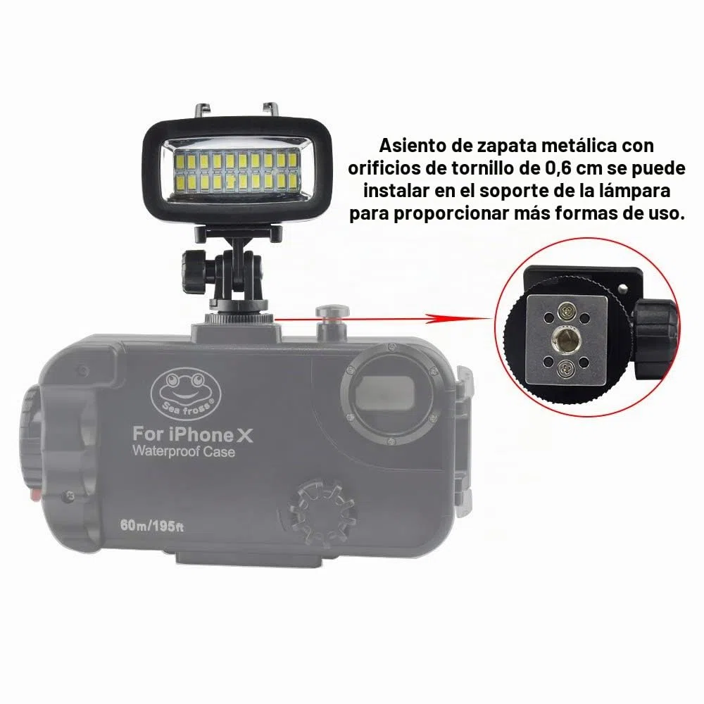Sea frogs Sl-100 700LM Diving Video llenar de luz Iluminacion LED lámpara Impermeable 40m 1900mAh Bateria Recargable incorporada con difusor para GoPro Camara de Deportes de accion sjcam Xiaomi Yi