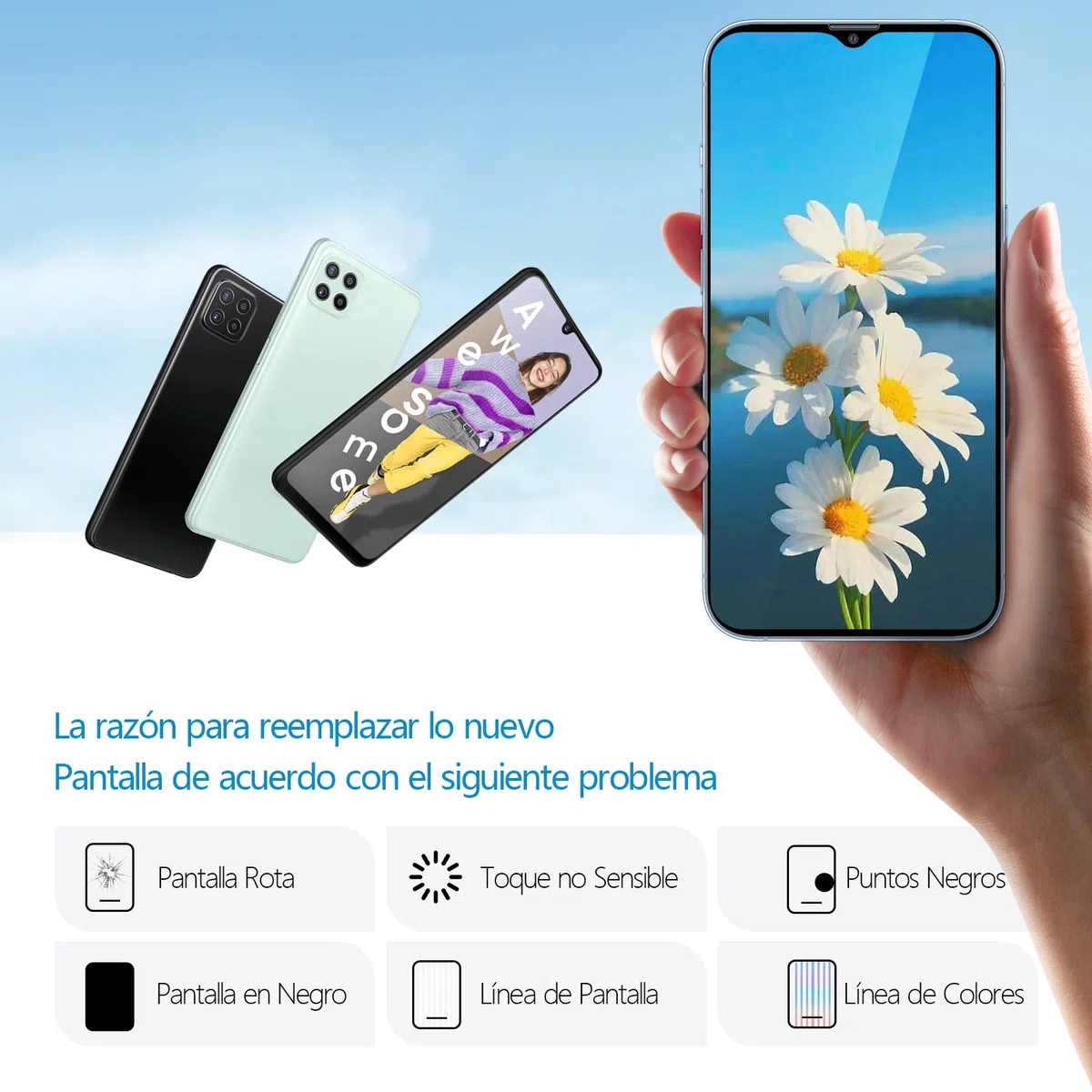 RongZy para Samsung Galaxy A22 5G A226 A226B LCD+Pantalla Táctil Digitalizador Asamblea Reemplazo +Reparación Herramientas(Versión 5G，Negro con Marco)