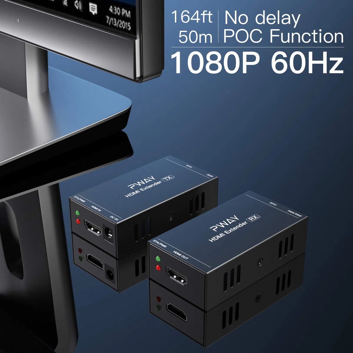 PWAY PW-HT202P(POC) HDMI Extender Extensor 165ft/50m Sin Comprimir Solo Cat6 Transmision sobre Soporte De Full HD 1080P 3D EDID uno Power Supply (UTP+RJ45+Transmisor+Receptor)