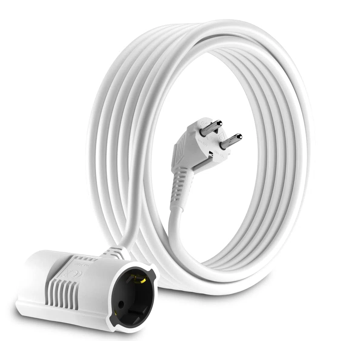 MutecPower 7.5 Metros Cable Alargador de Corriente Electrico de 2 vías 2 Tomas de Corriente - Enchufe Schuko en ángulo de 90° Macho a 2X Hembra; CEE7/7 a 2 x 7/7 CEE; 250V 50Hz 16A no polarizado 7.5m