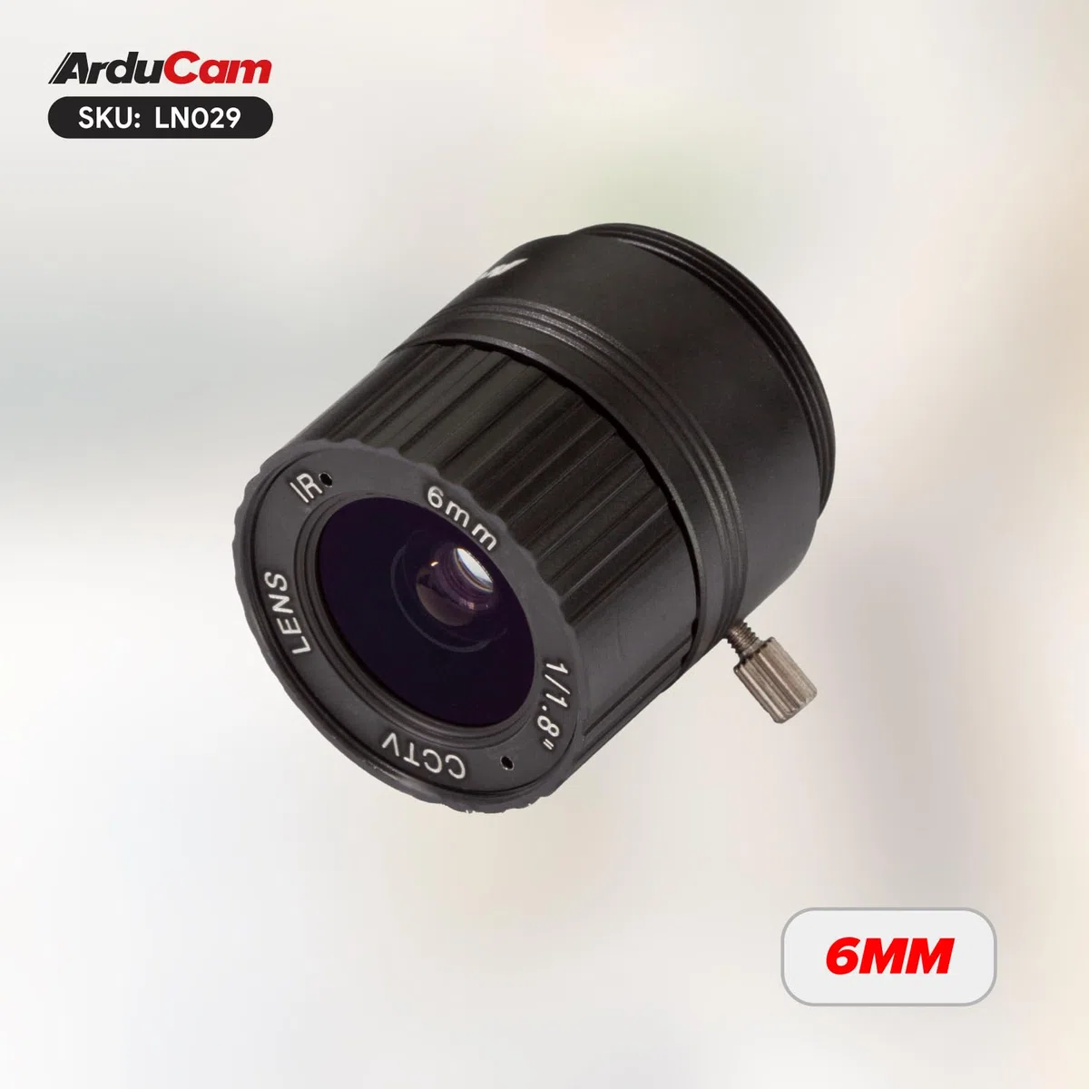 Arducam Lente para cámara Raspberry Pi HQ, Lente Gran Angular con Montura CS, Longitud Focal de 6 mm con Enfoque Manual