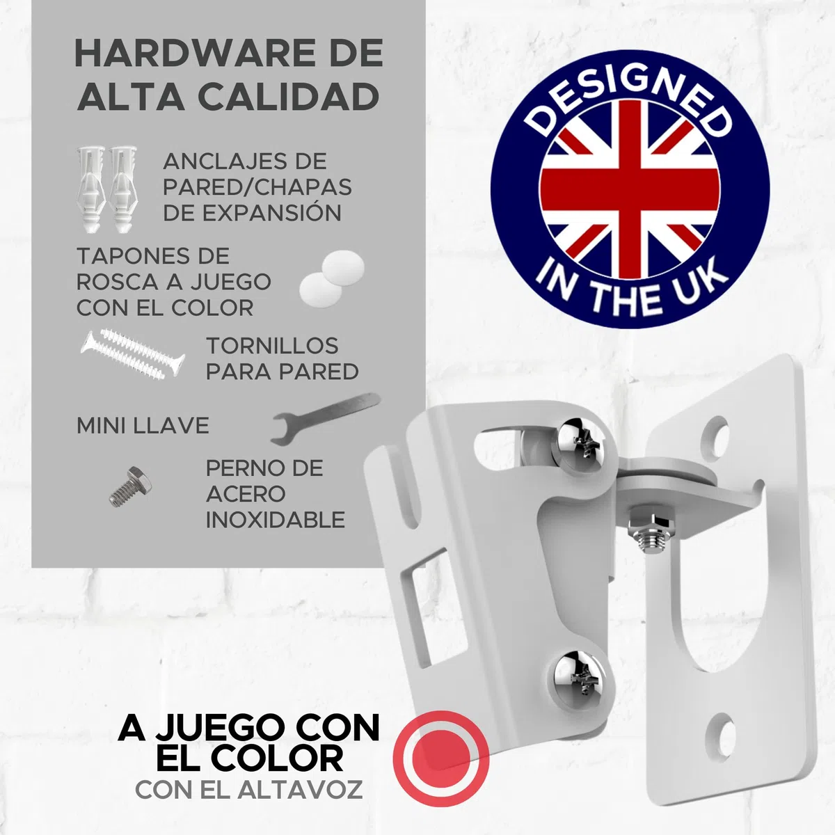2 x Sonos Play:1 Montaje de Pared (No Compatible con Sonos One), Ajustable con Mecanismo de Giro e Inclinación, Soporte Individual para Altavoz Play 1 con Accesorios de Montaje, Blanco, Paquete